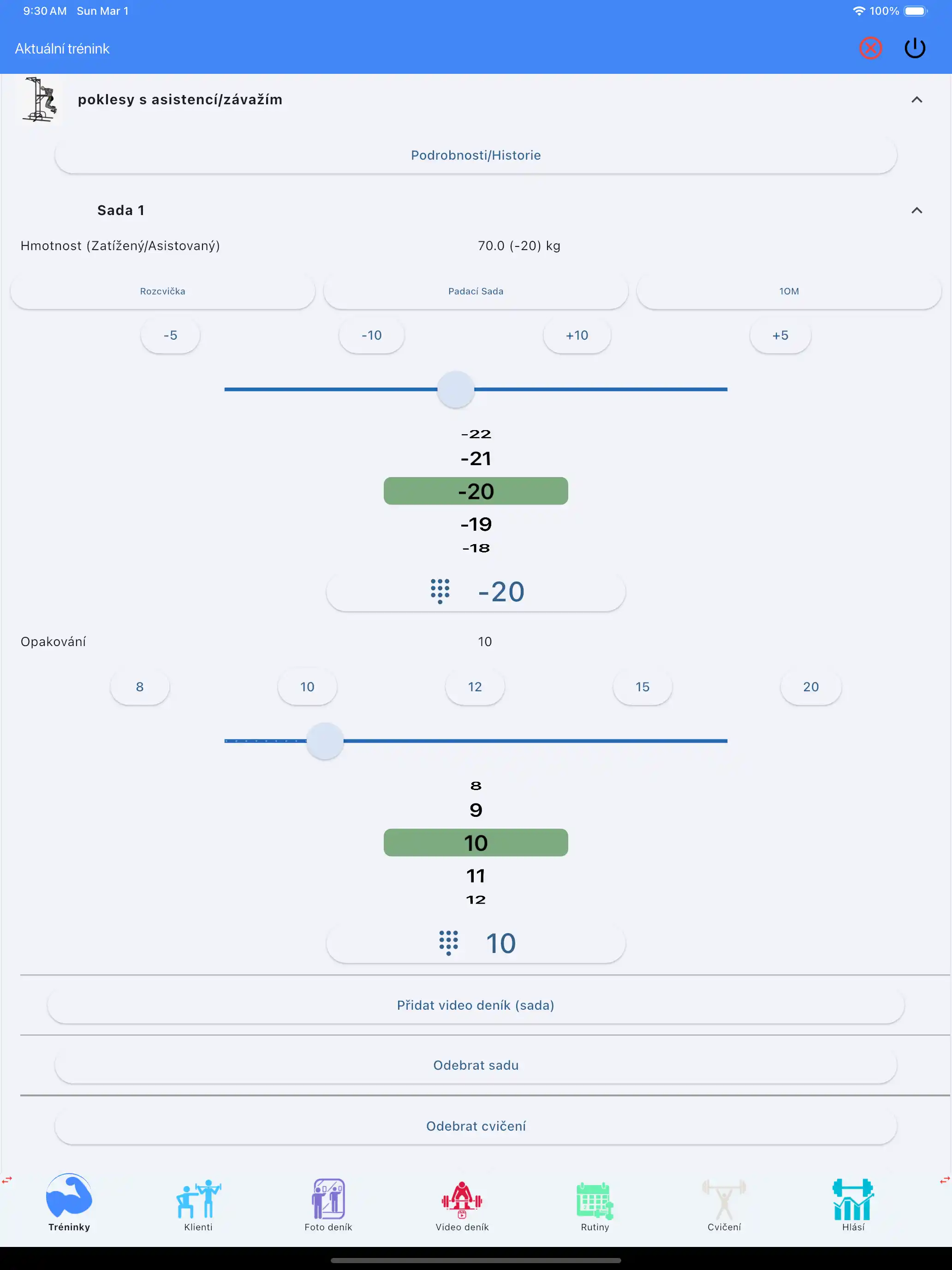 Tablet iPad pro sledování asistovaných/zatížených cvičení