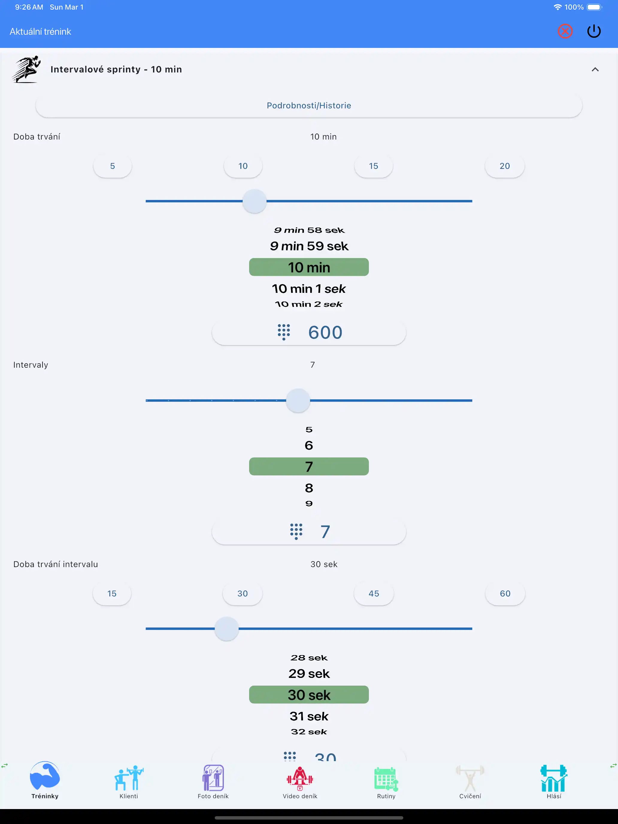 Sledování kardio HIIT tablet iPad