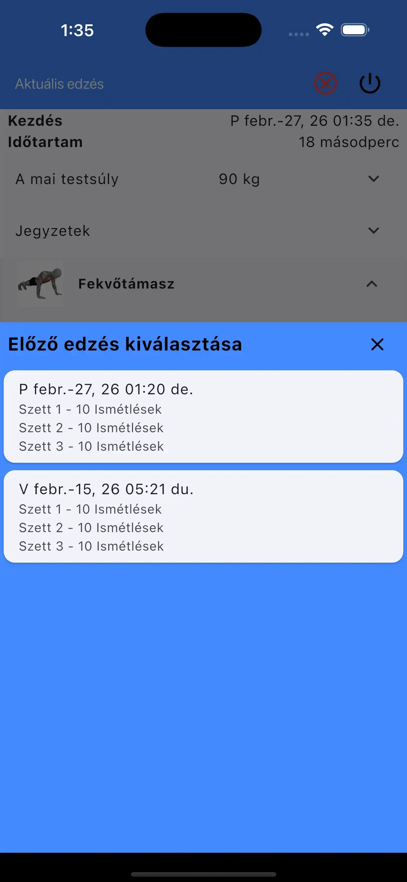 Zvolte poslední série pouze opakování
