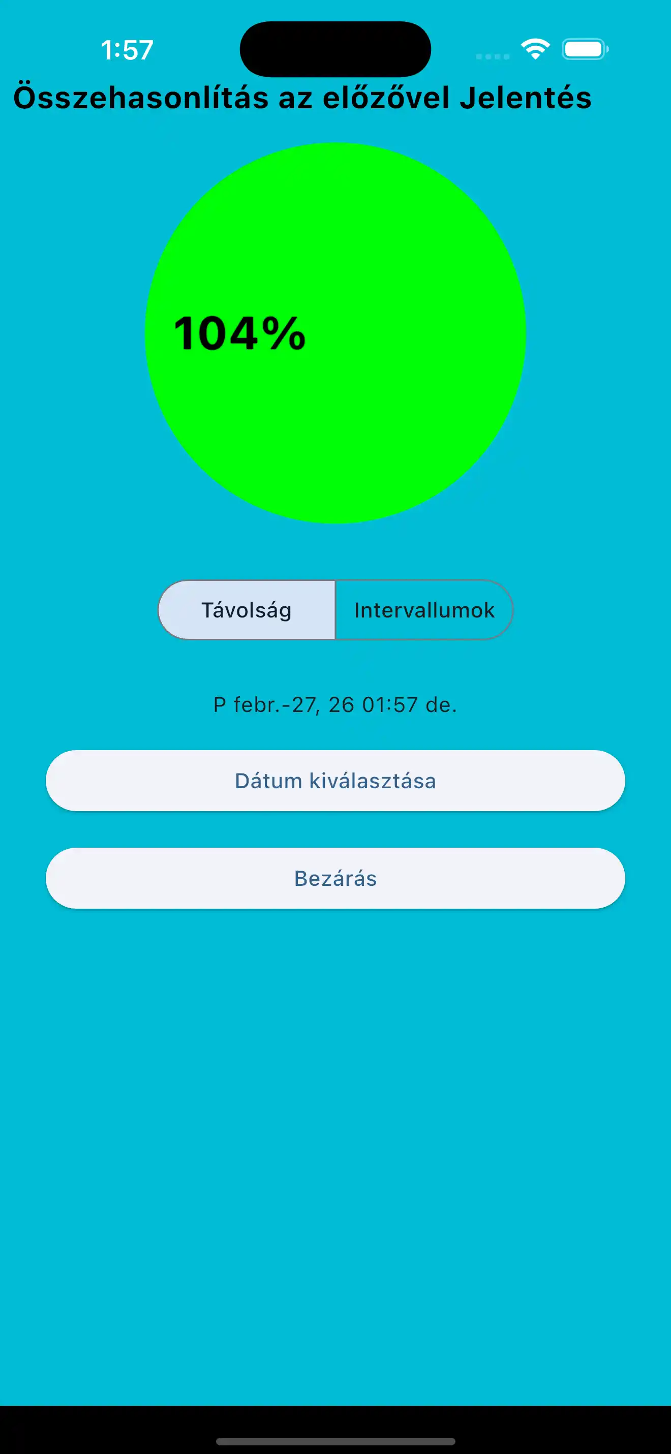 Porovnat vzdálenost předchozích kardio intervalů