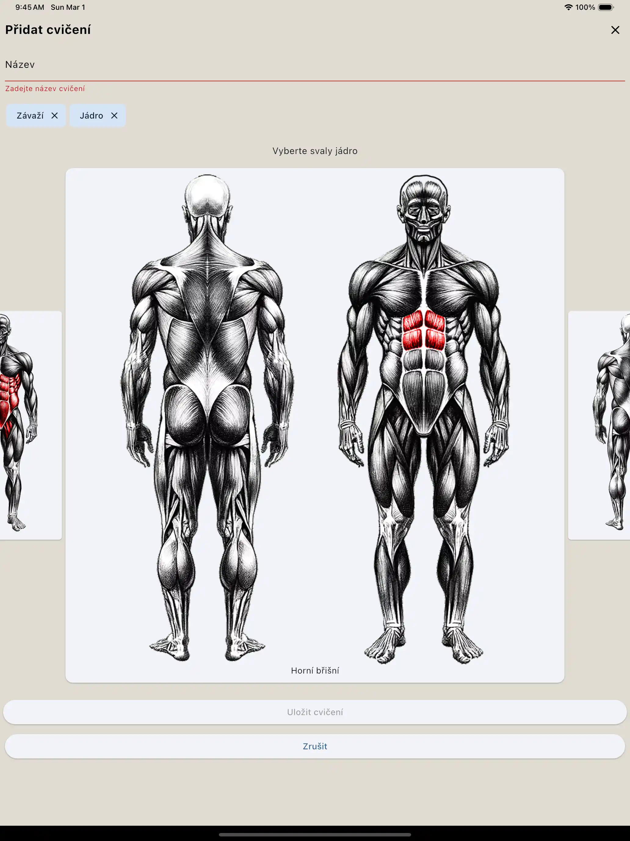 Vytváření cvičení svalová skupina tablet
