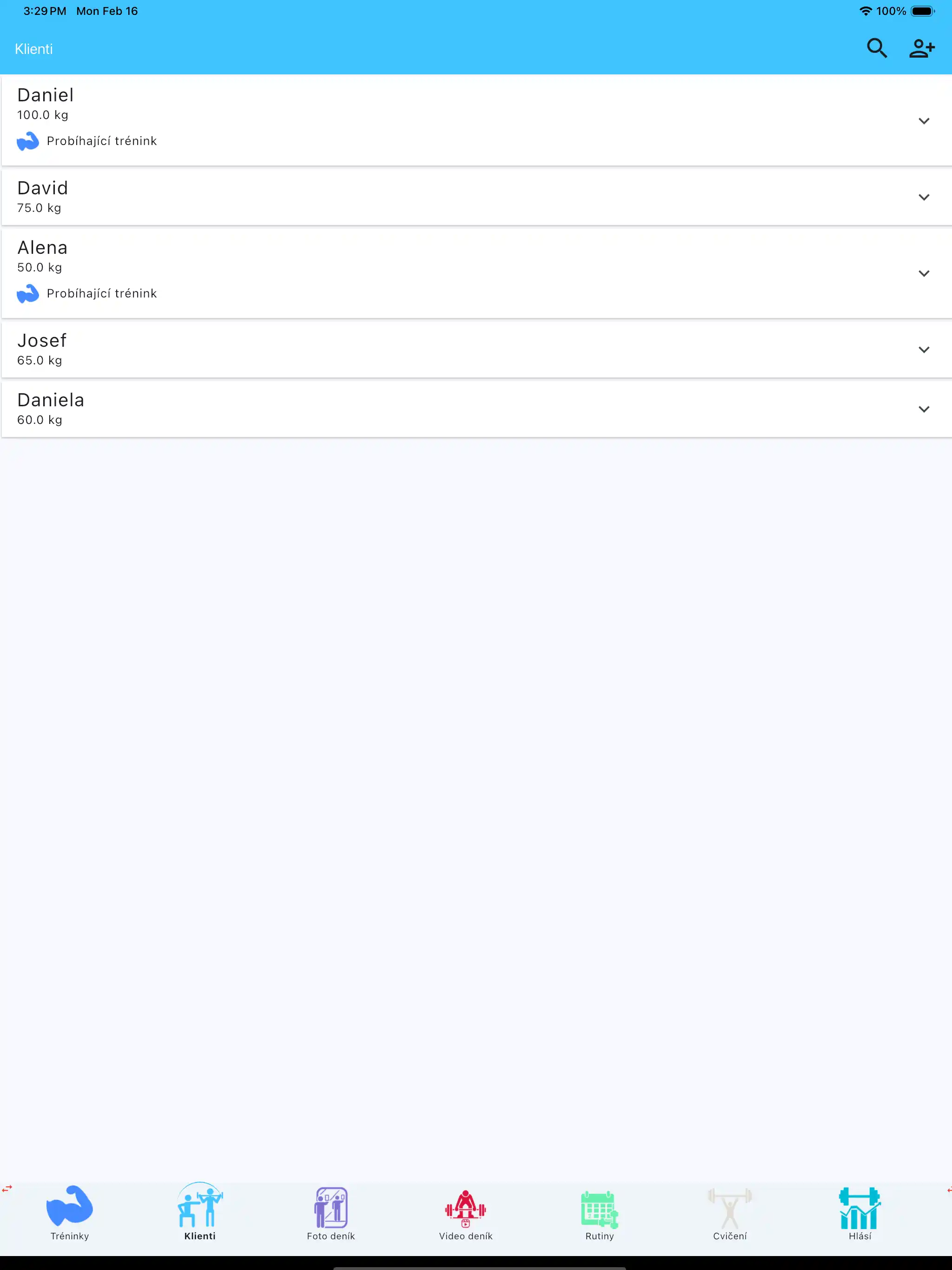 Sledování více klientů tablet