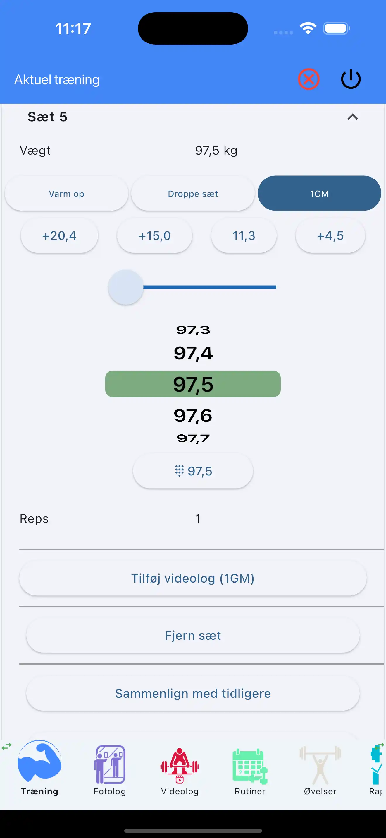Tilføj 1rm videolog