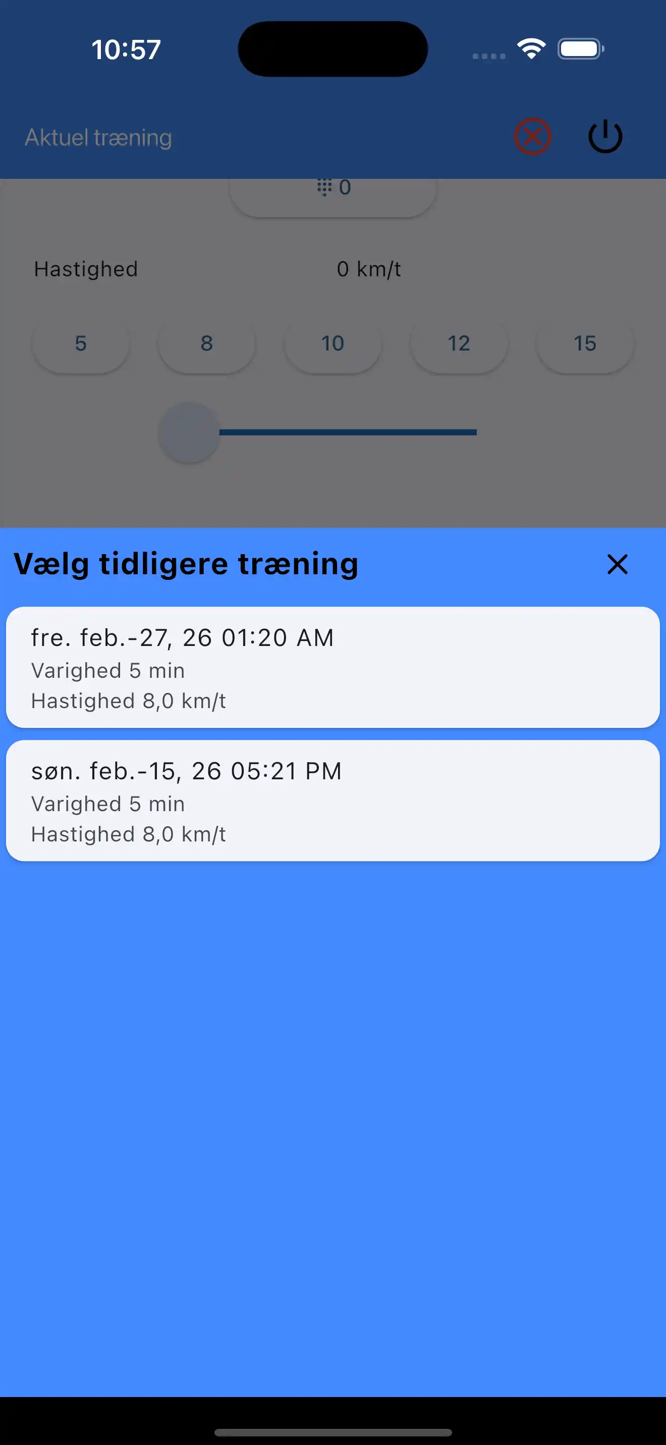 Vælg Sidste Indstillinger Cardio Opvarmning