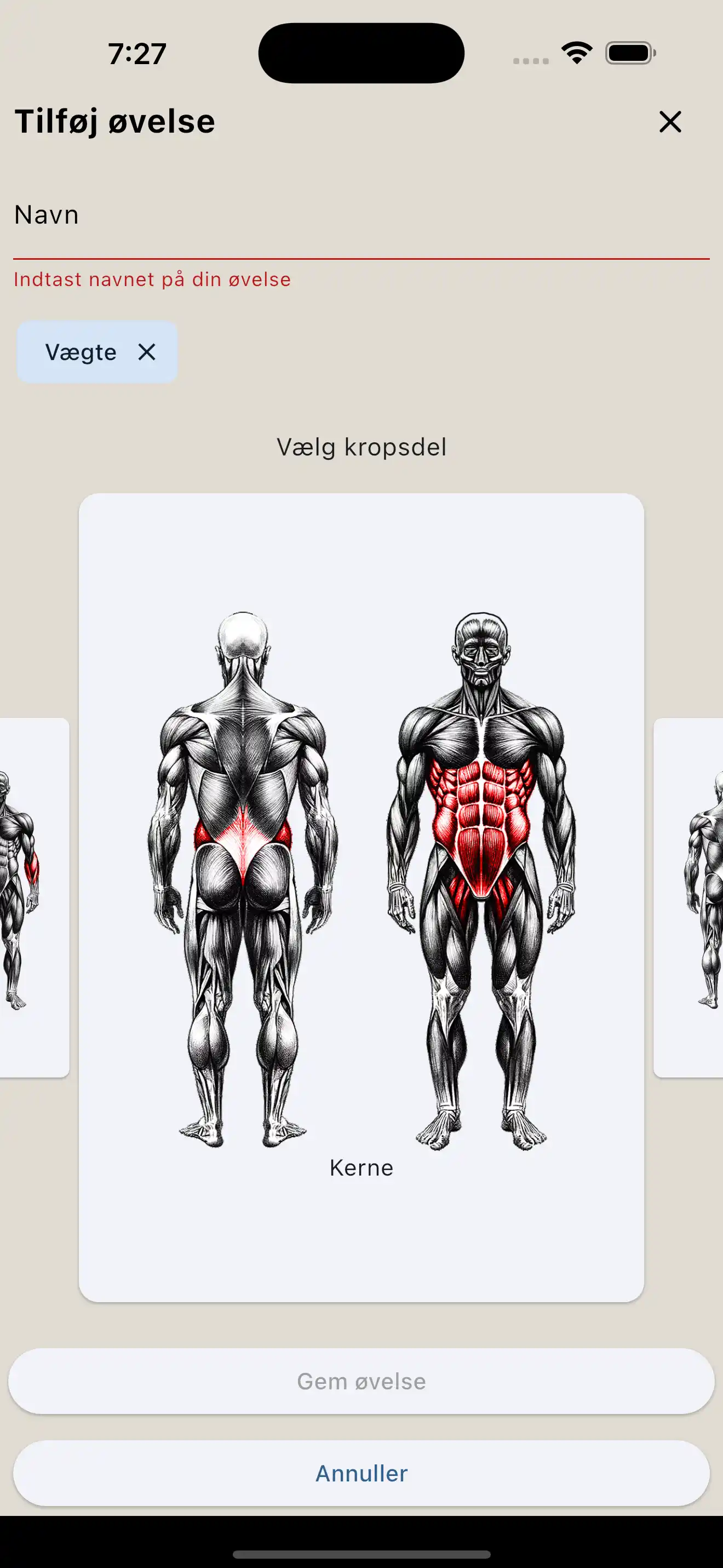Oprettelse af øvelse telefon