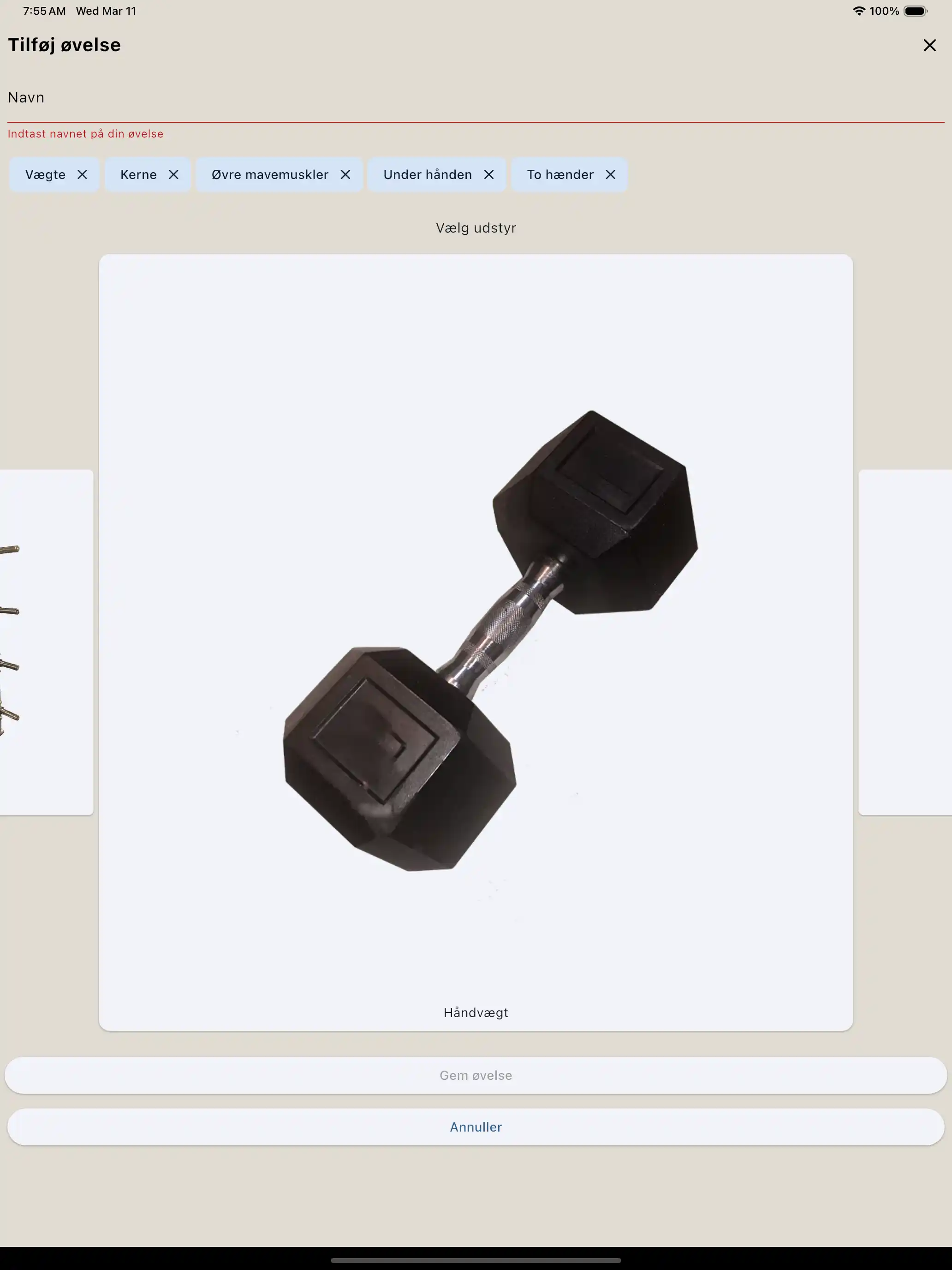 Oprettelse af øvelse udstyr tablet