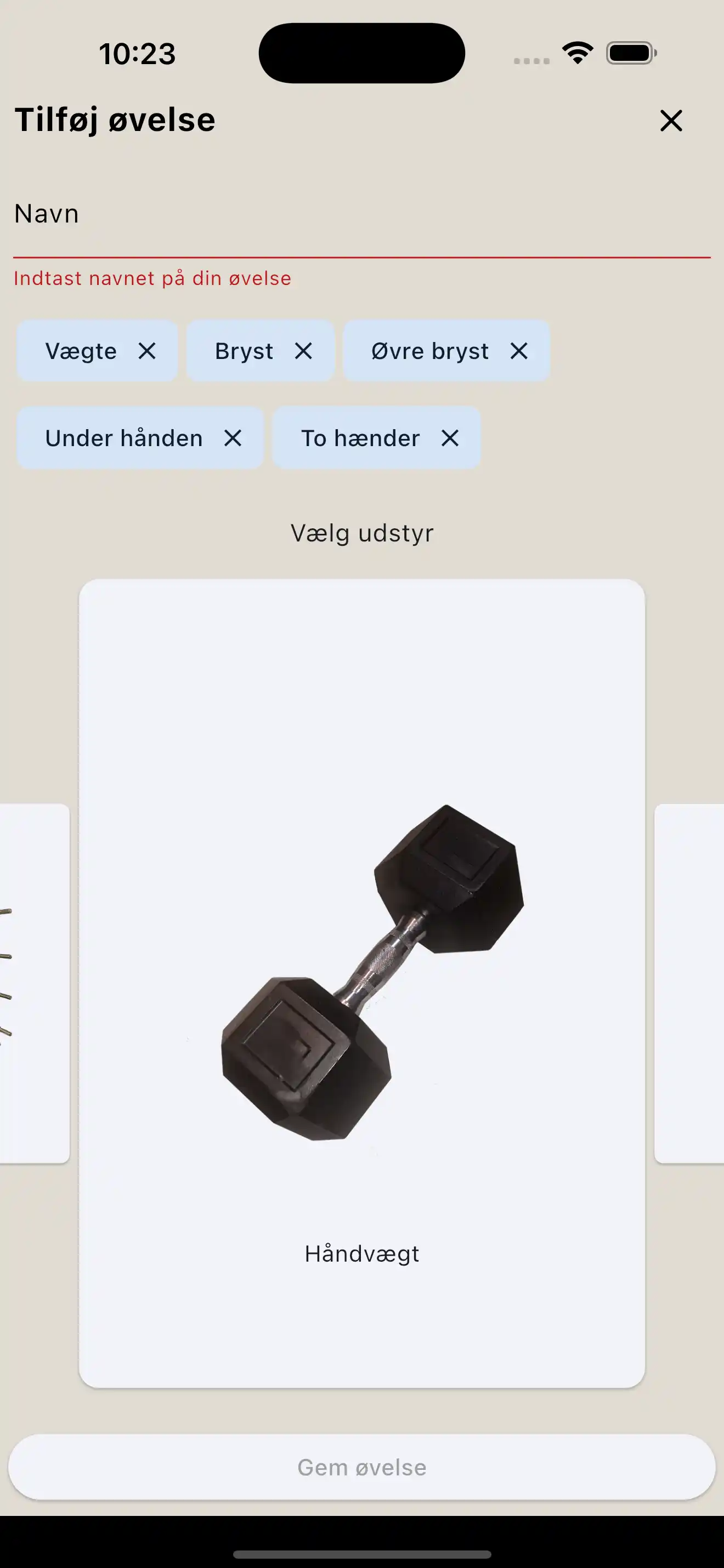 Oprettelse af øvelse telefon