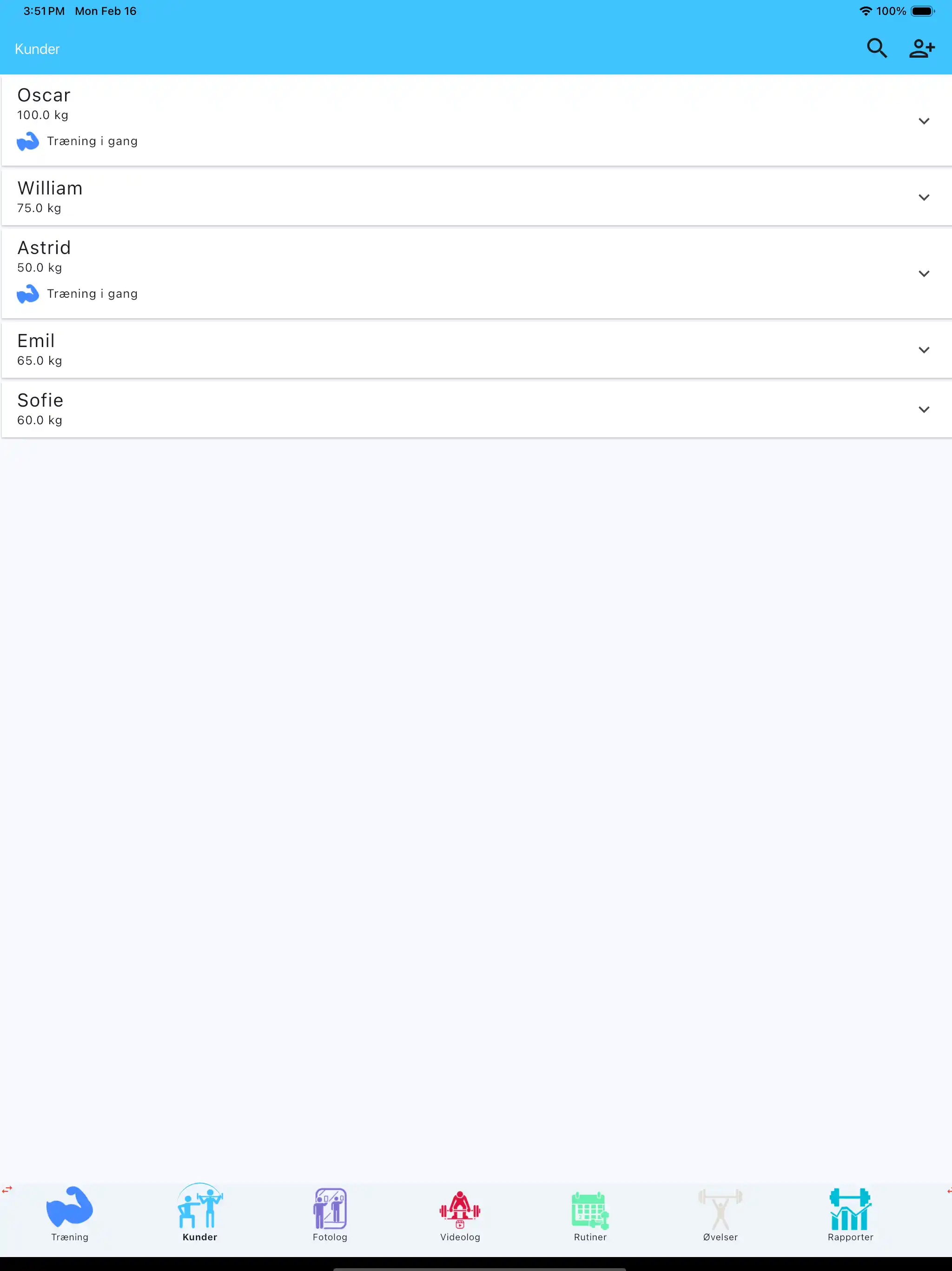 Personlige træneres klientliste tablet