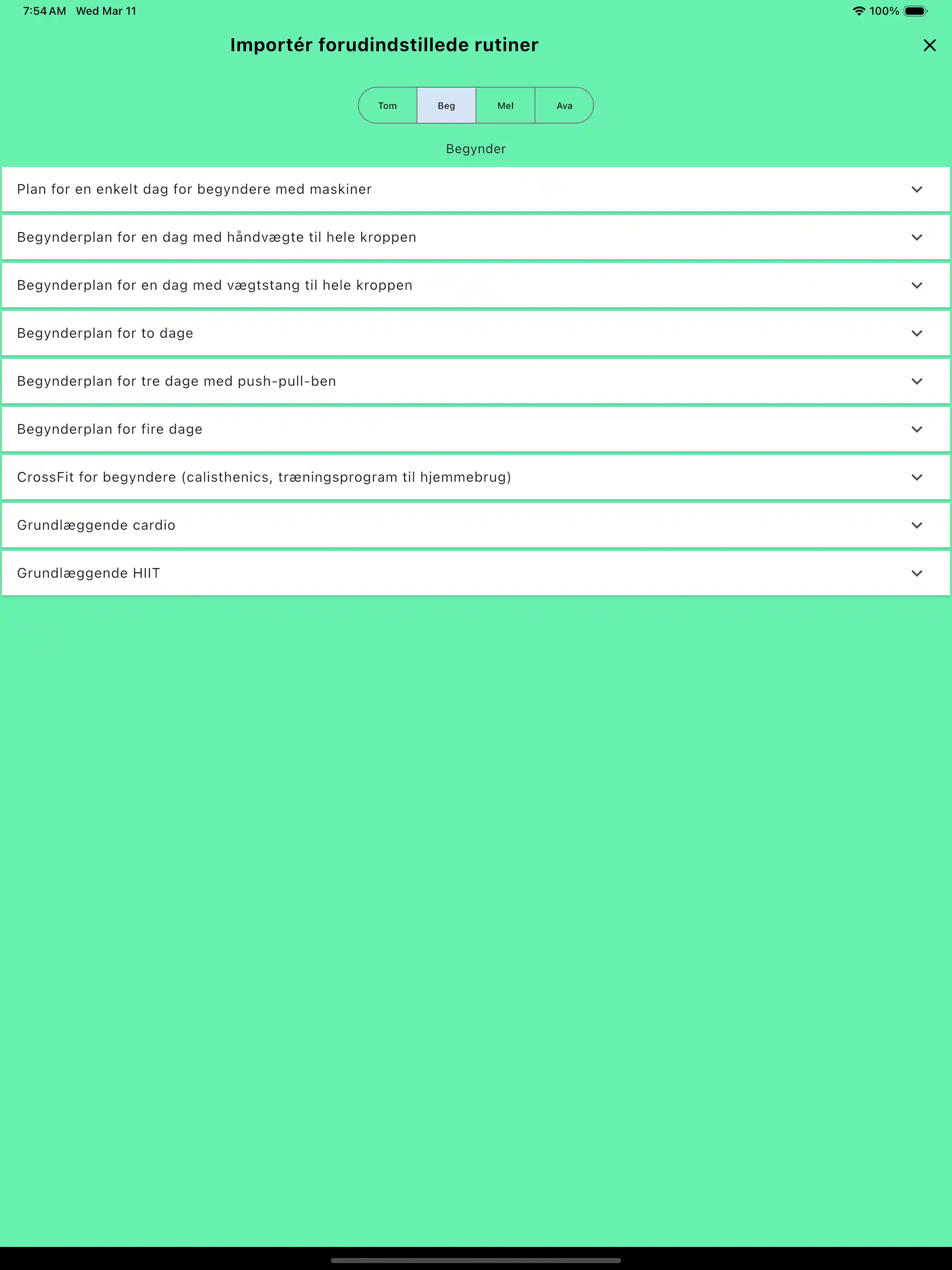 Programmer importer standardskabeloner tablet
