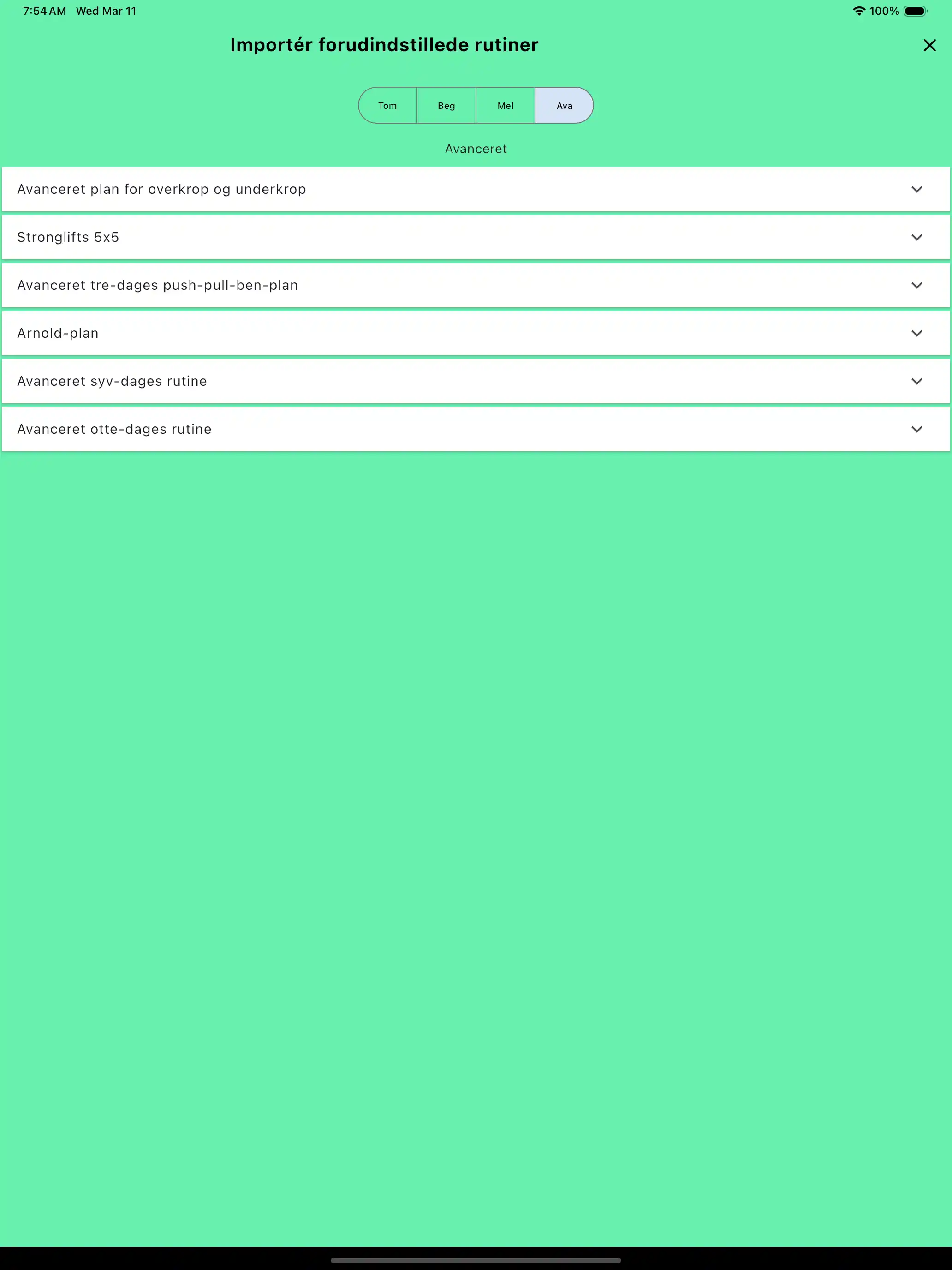 Programmer importer standardskabeloner tablet