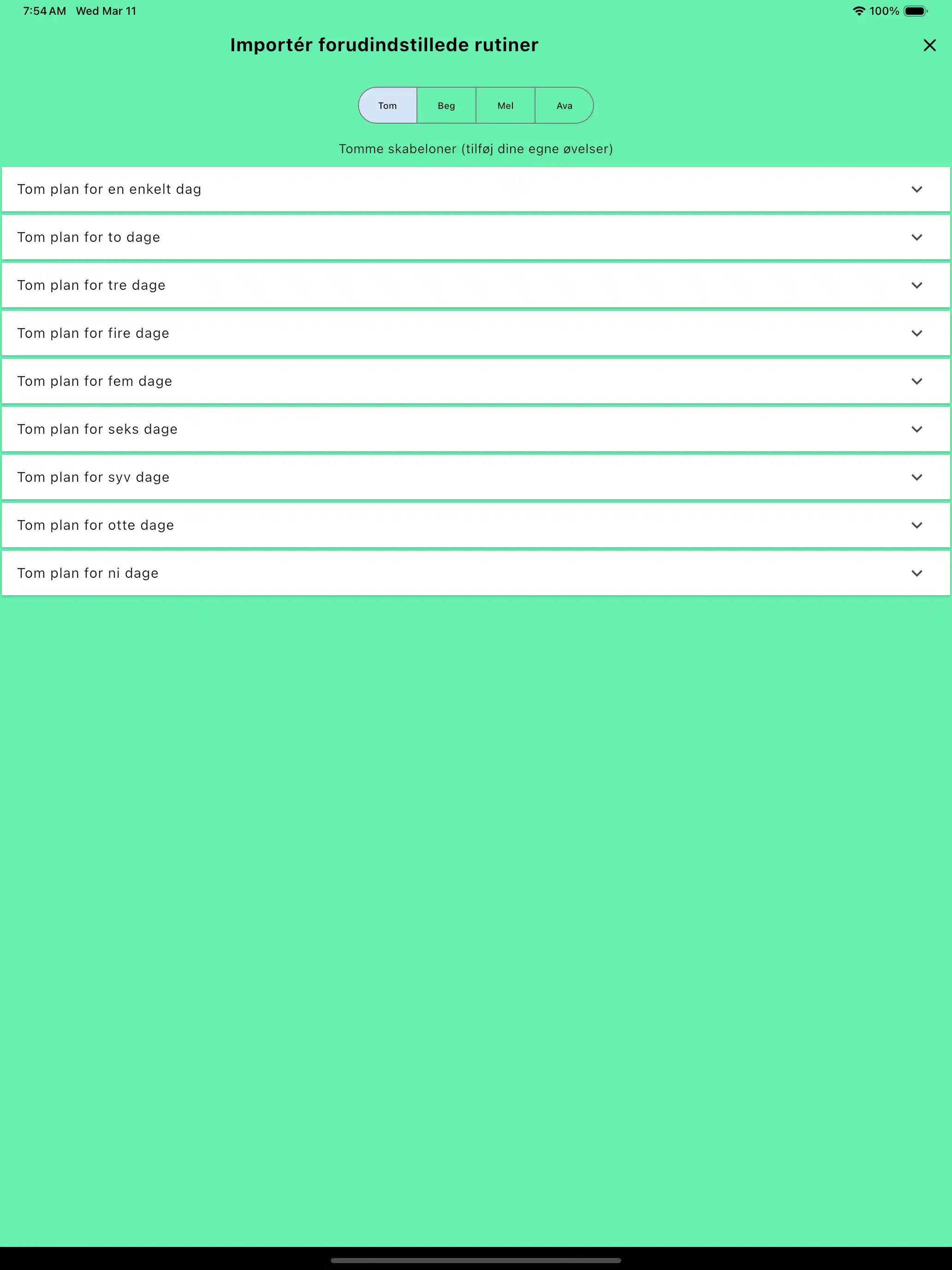 Programmer importer forudindstillede tomme tablet