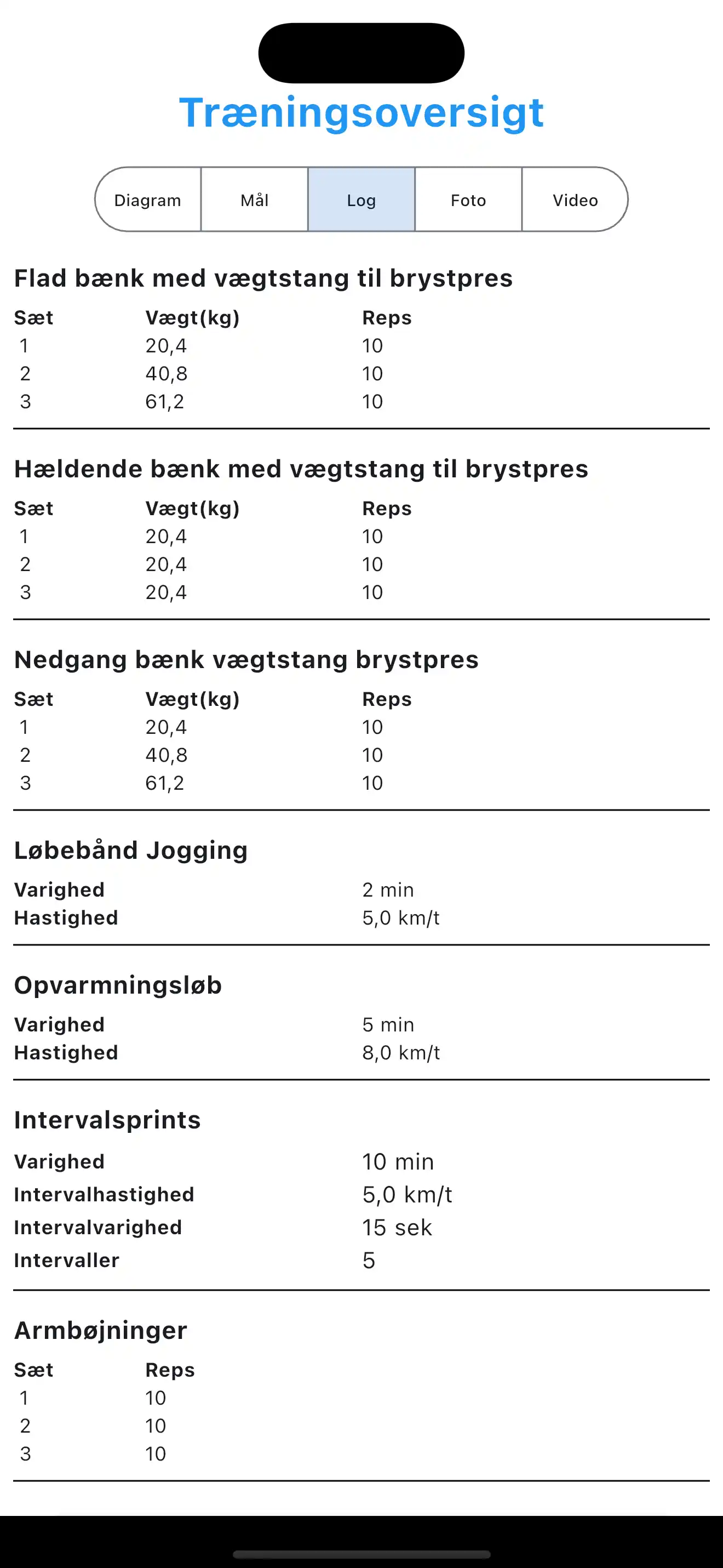 Prøve på Træningslog