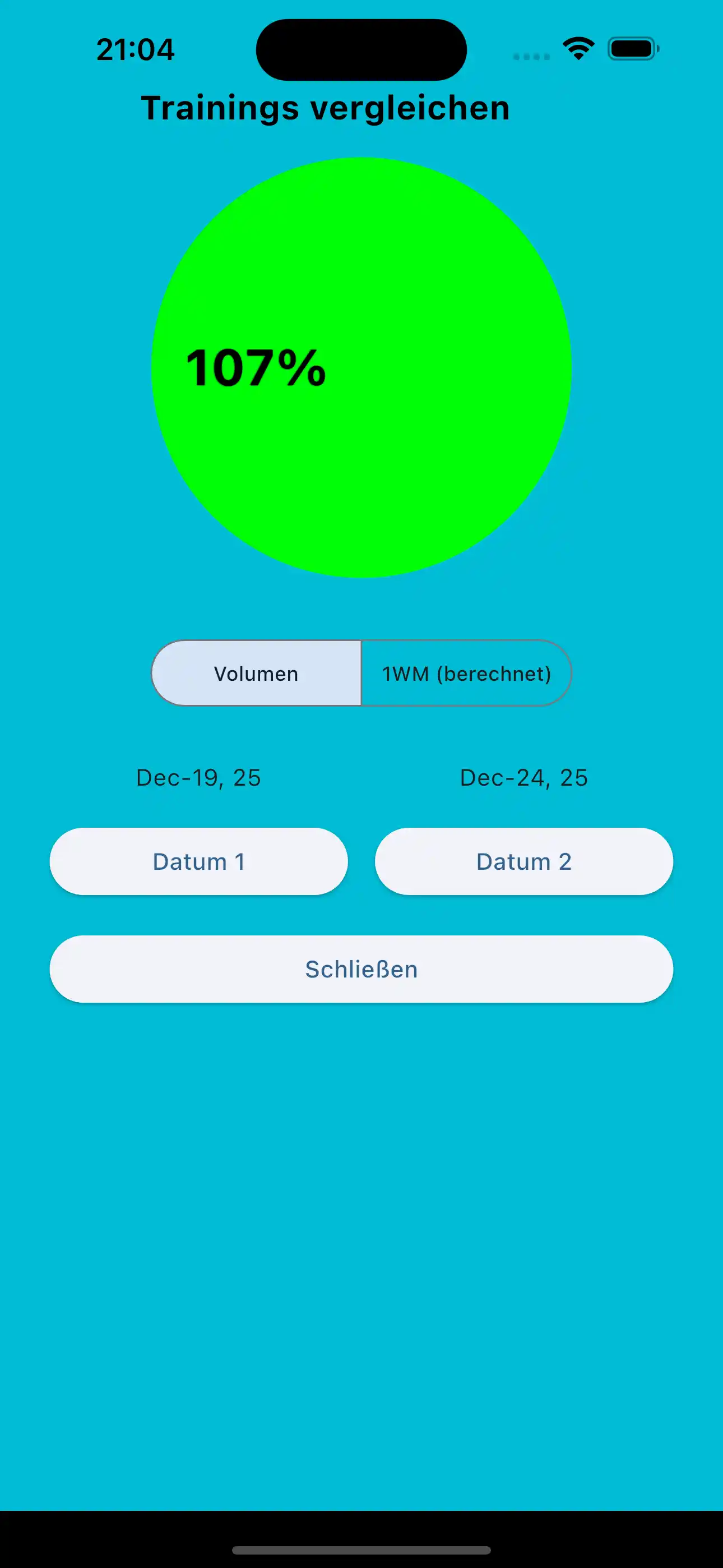 Vergleiche vorheriges Gewichtstraining-Volumen