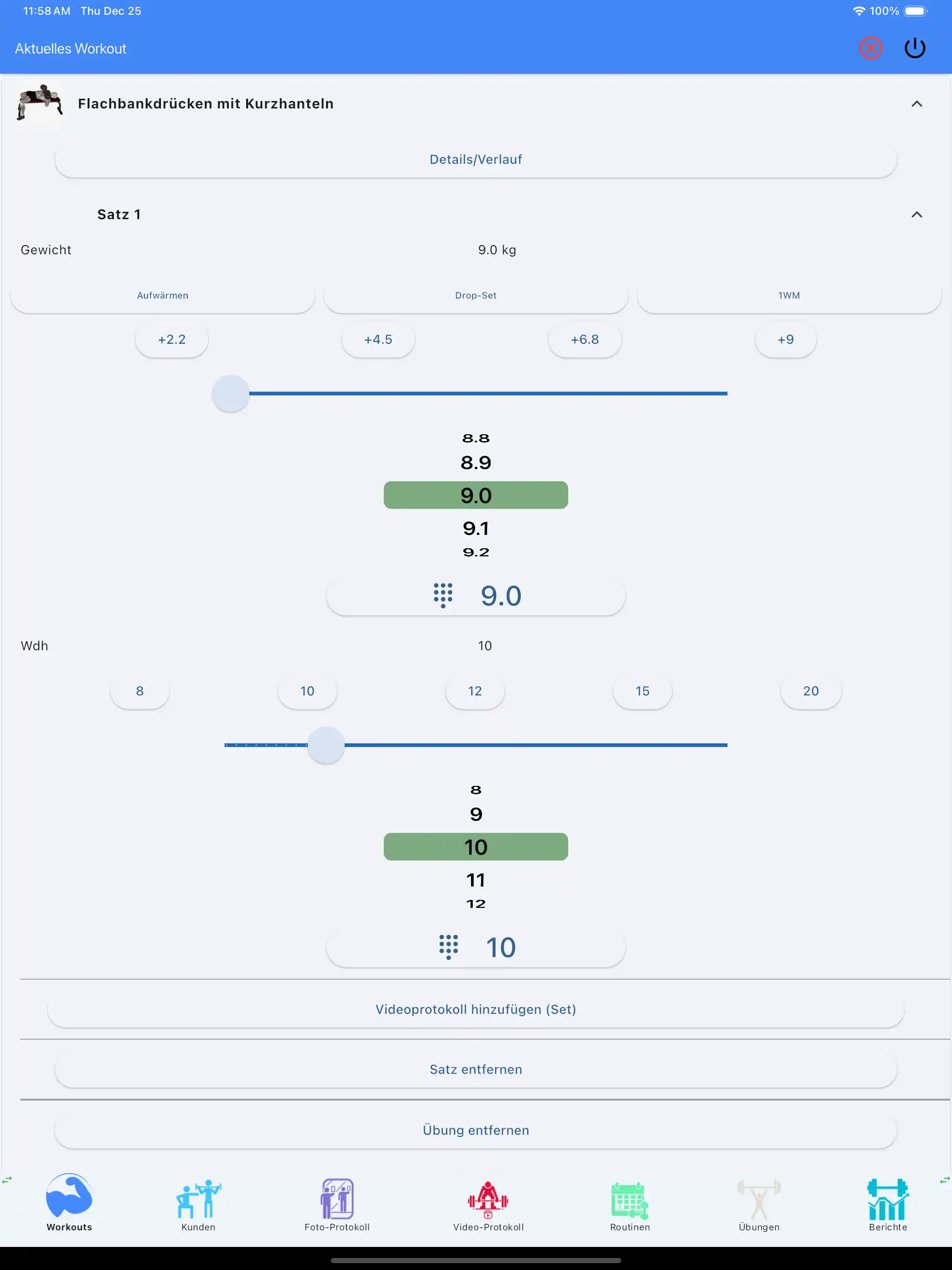Kurzhantel-Übungs-Verfolgung Tablet iPad