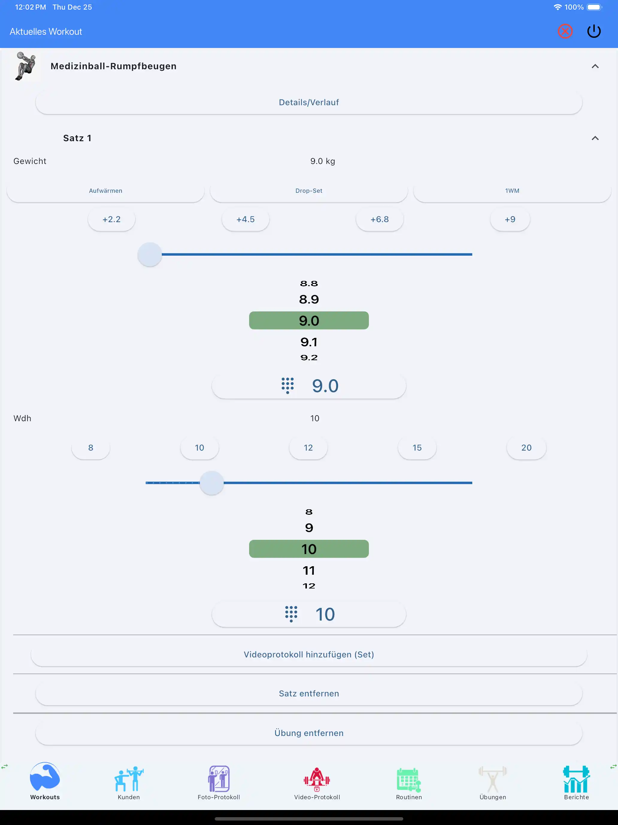 Medizinball-Übungstracking Tablet iPad