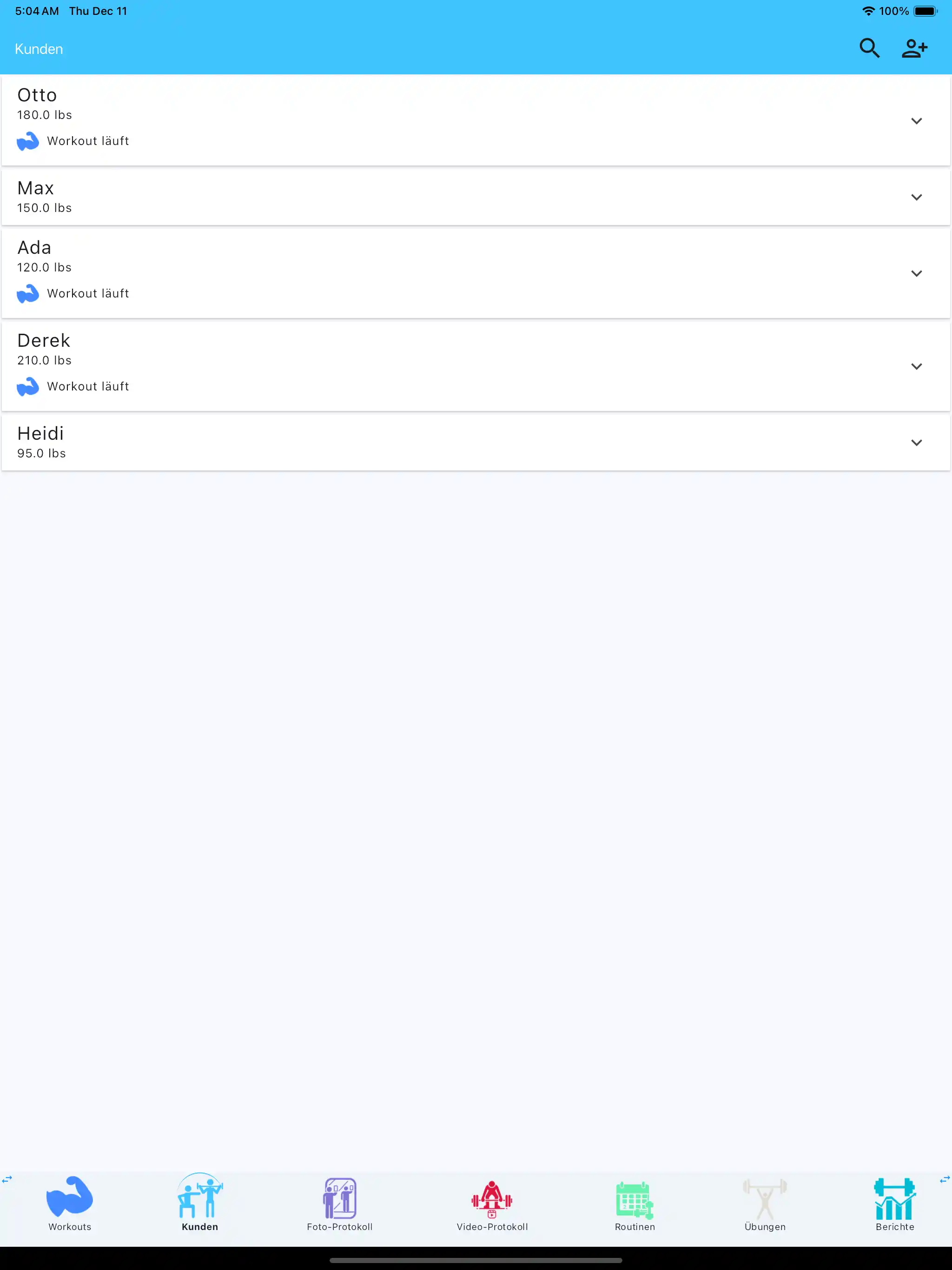 Personal trainers client list phone