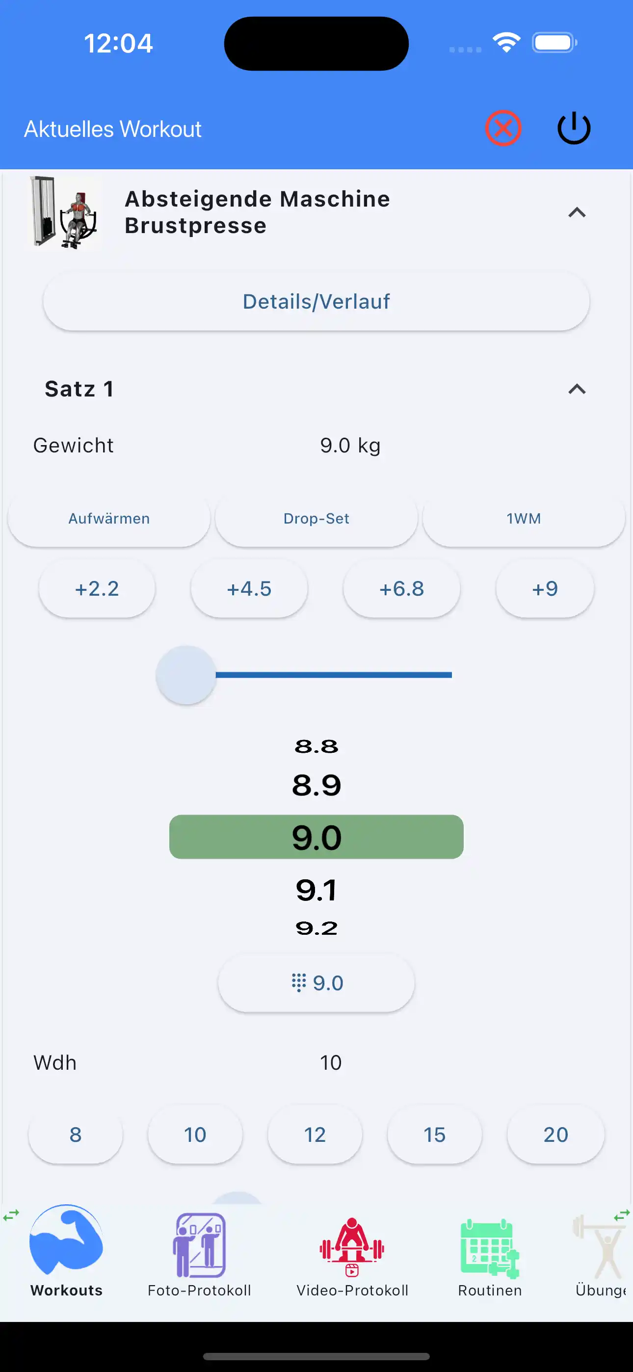 Übungs-Verfolgung am Handy für die Maschine mit Gewichtsblock
