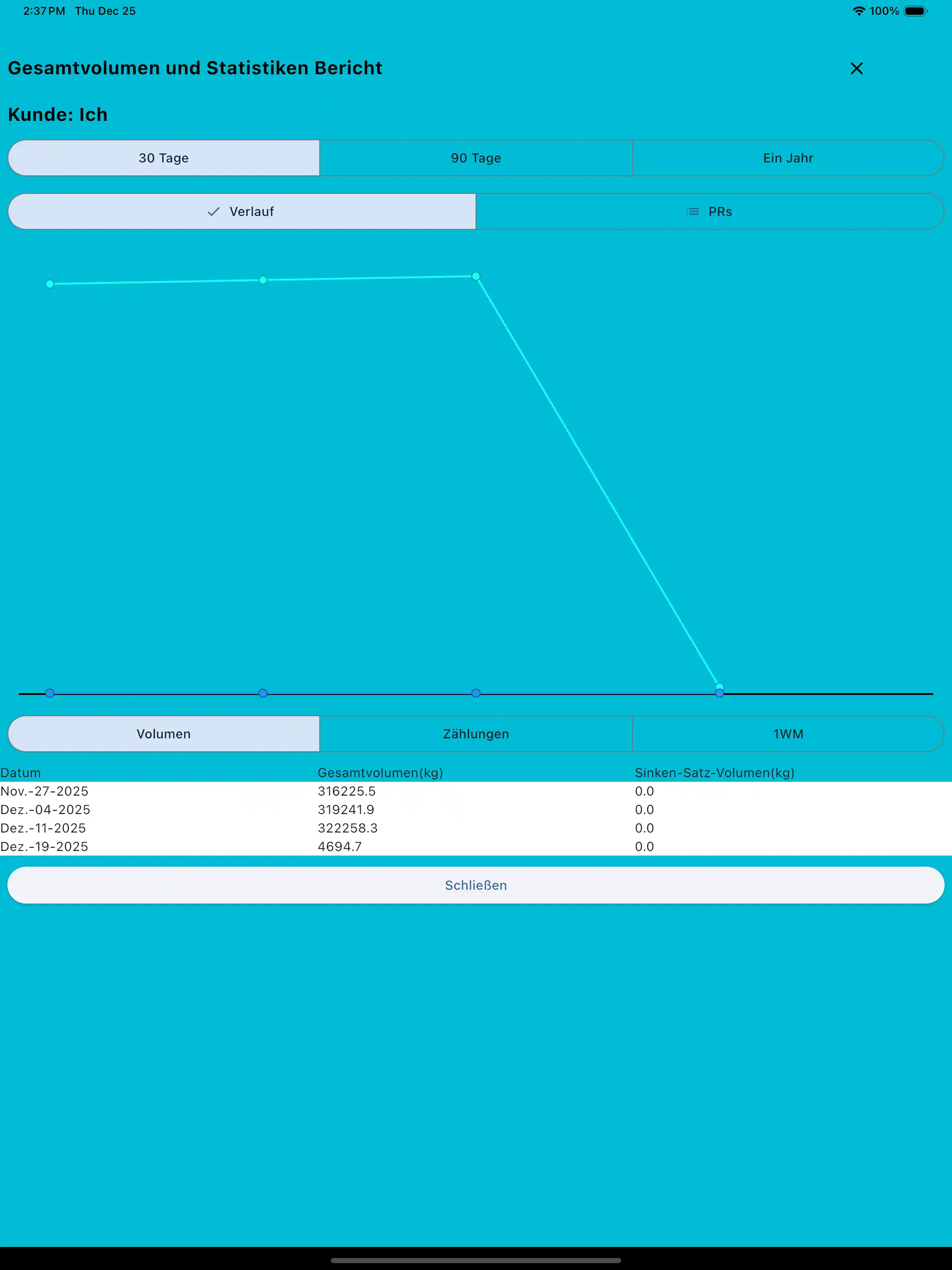 Gesamtvolumen- und Statistikbericht-Tablet