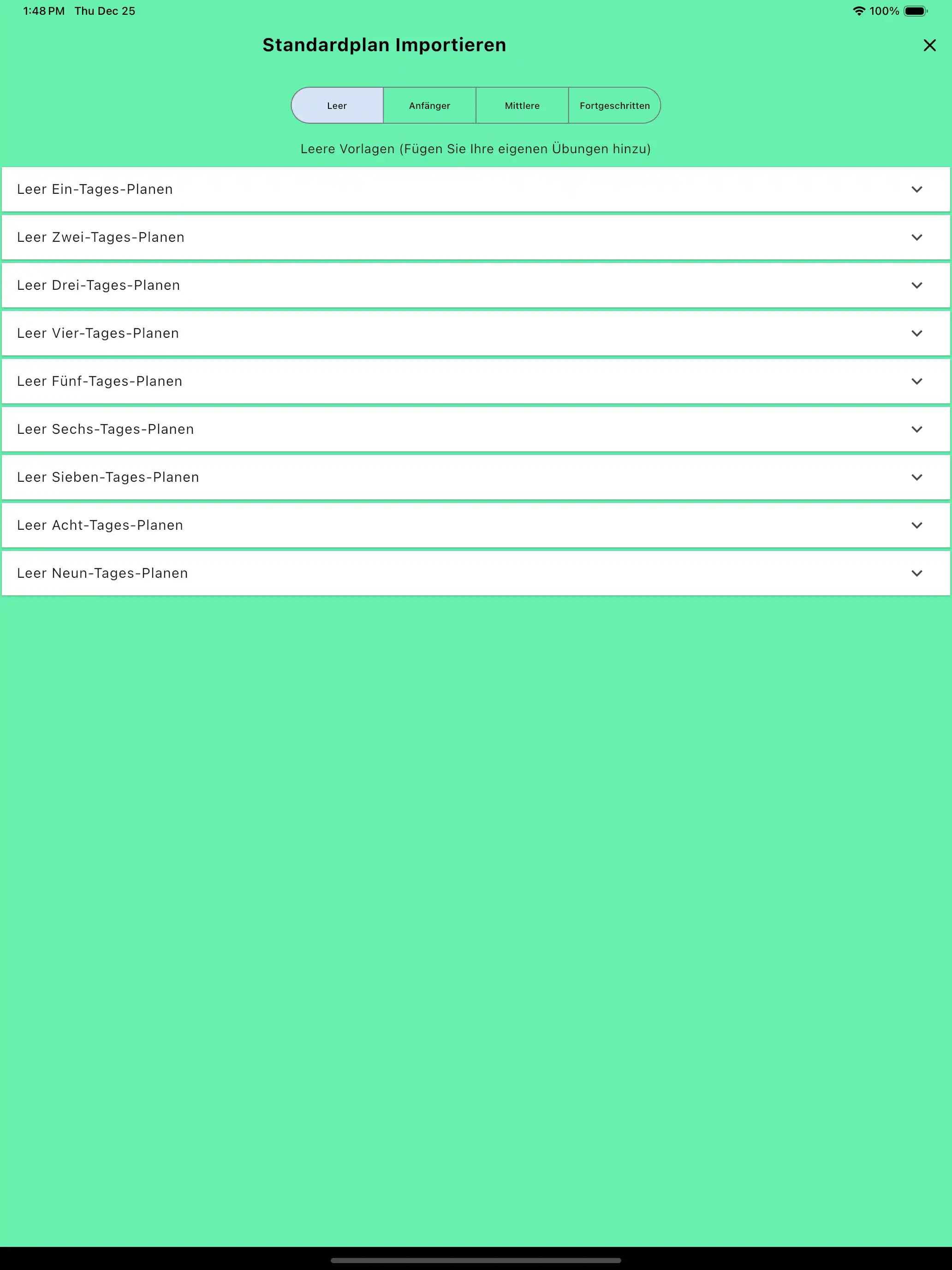 Routinen importieren Standardvorlagen Tablet