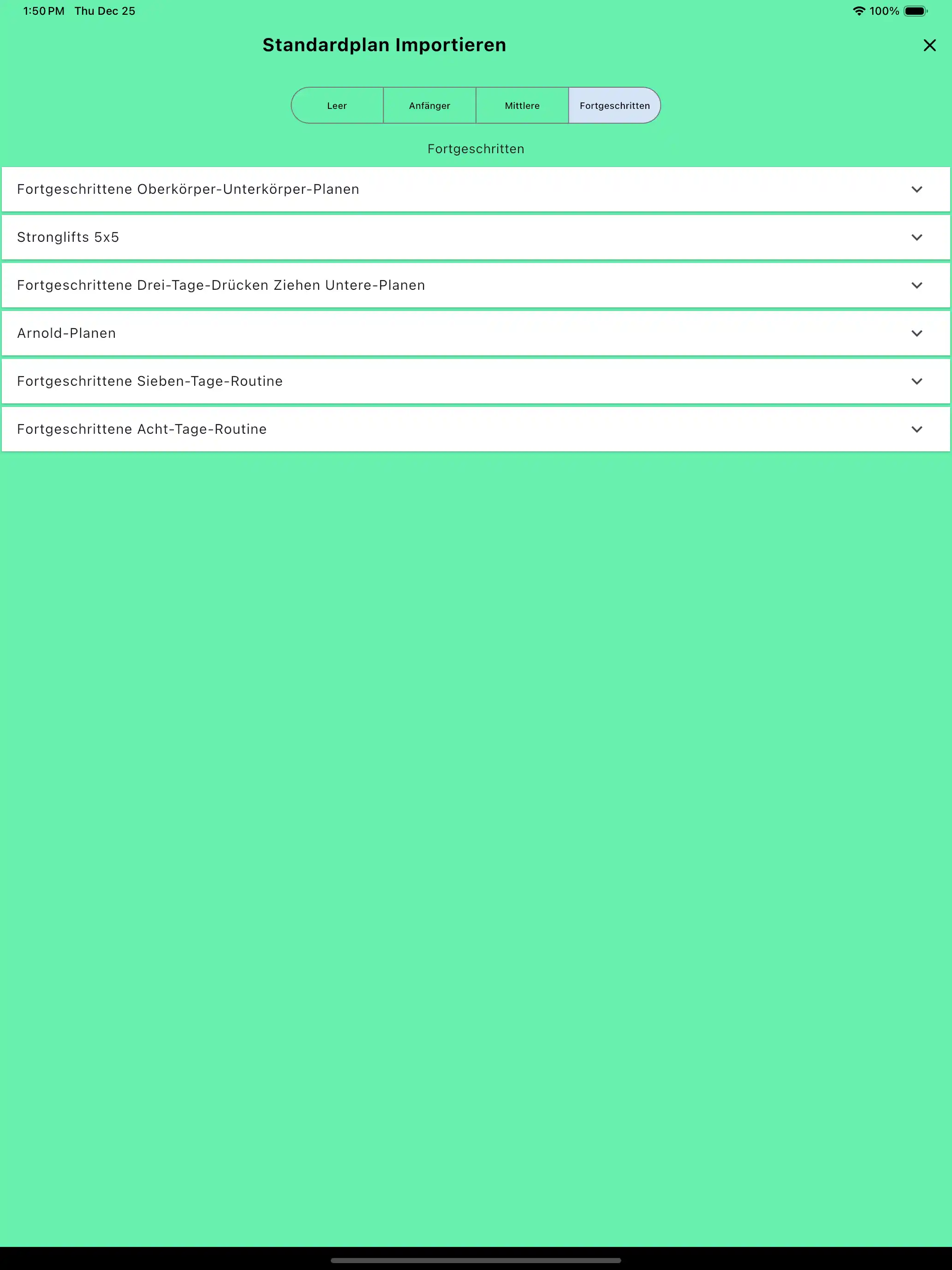 Routinen importieren Standardvorlagen Tablet