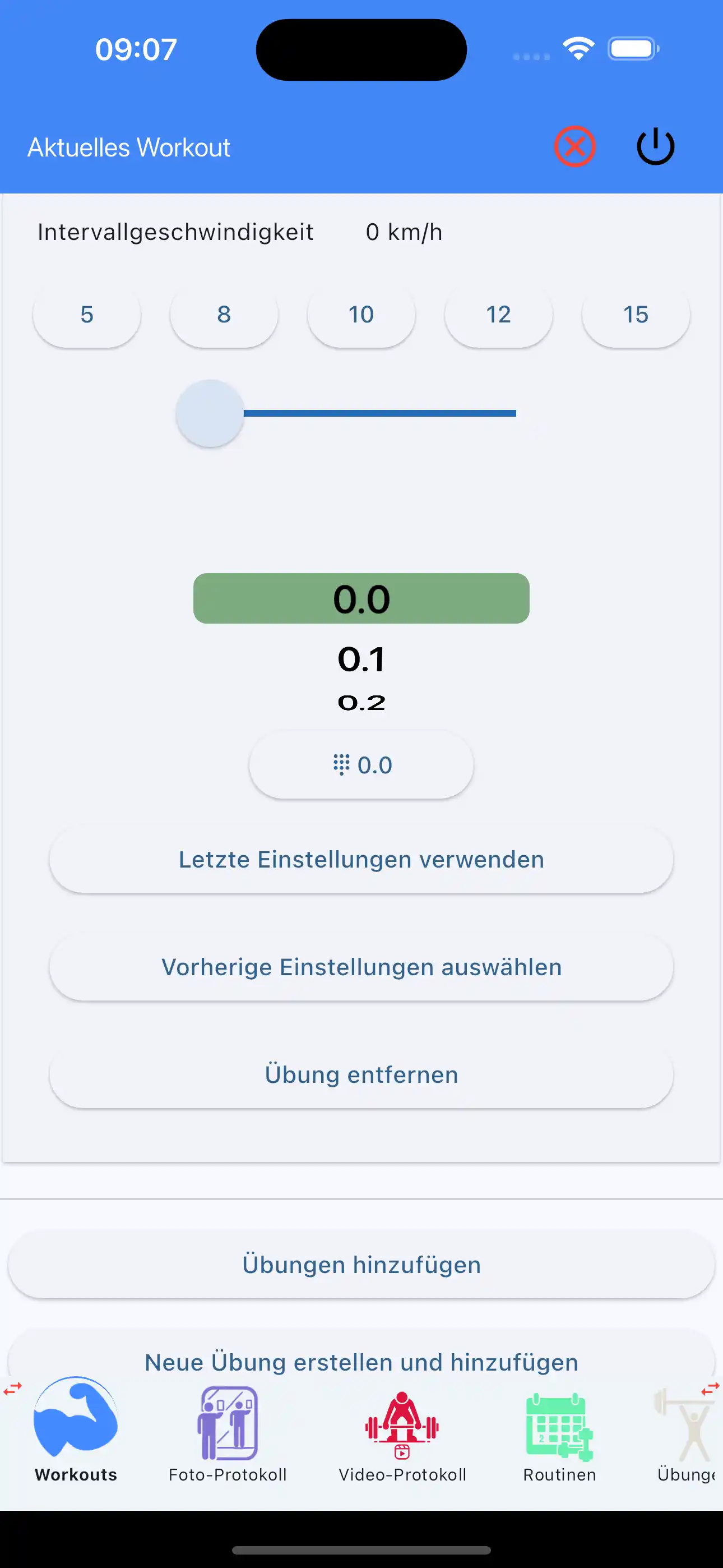 Letzte Einstellungen verwenden – Kardio