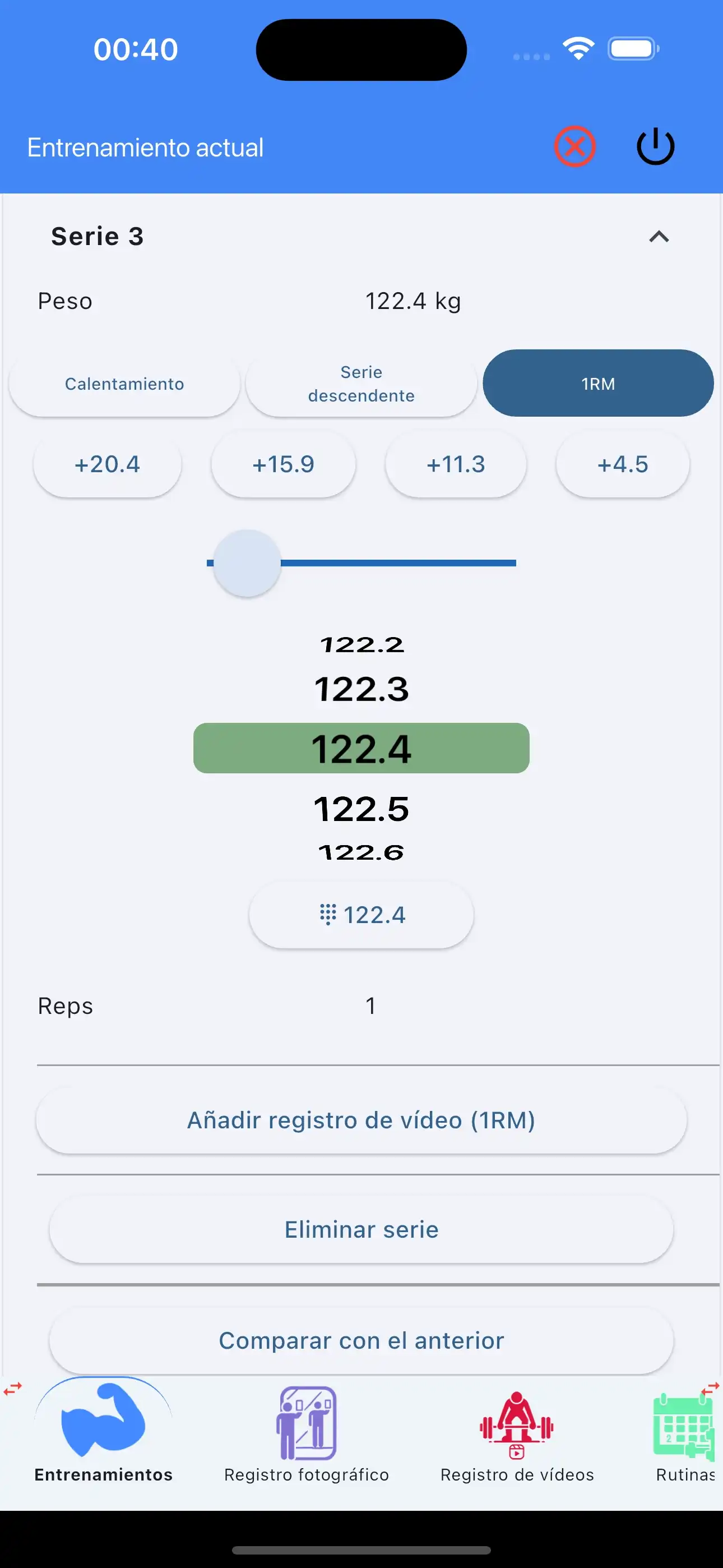 Agregar registro de video 1RM