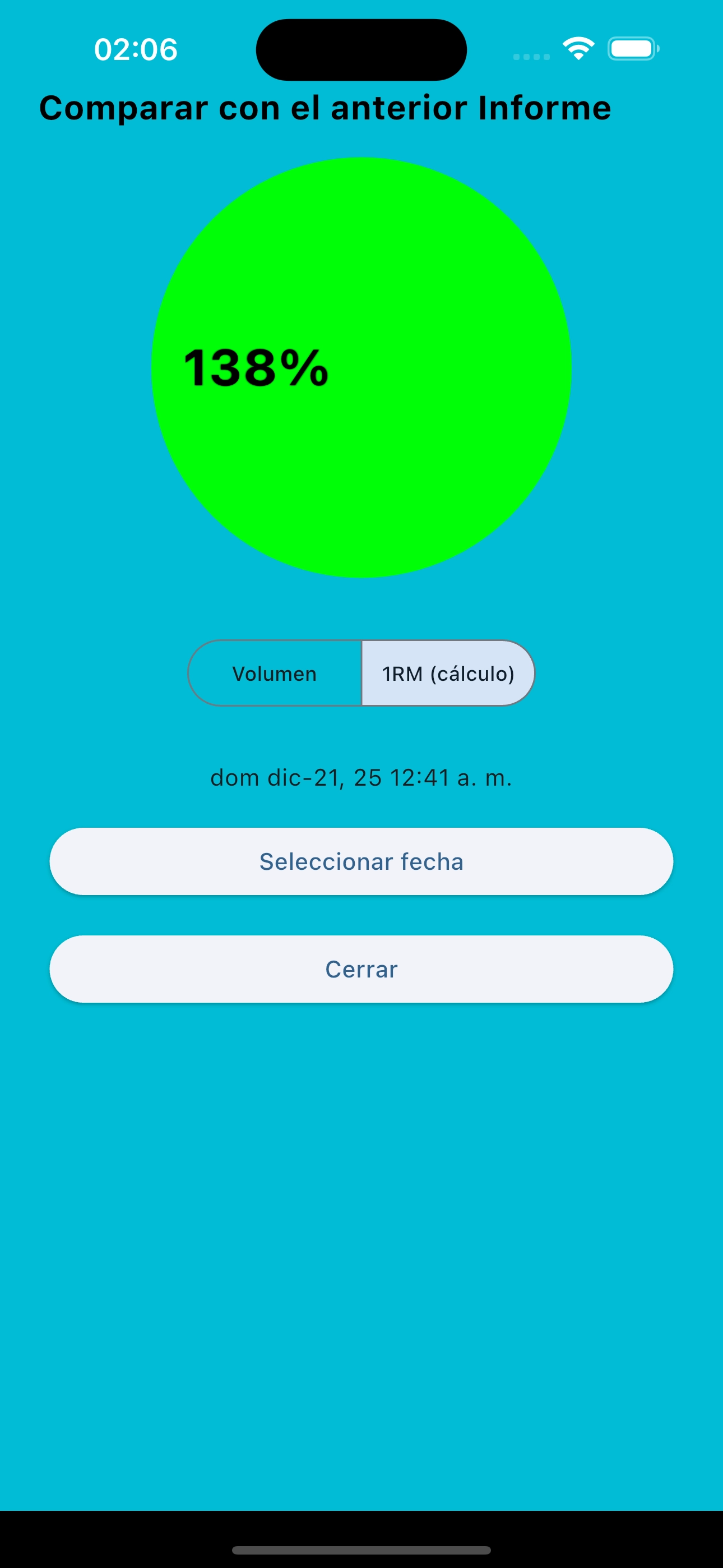 Comparar el máximo de una repetición del entrenamiento de fuerza anterior