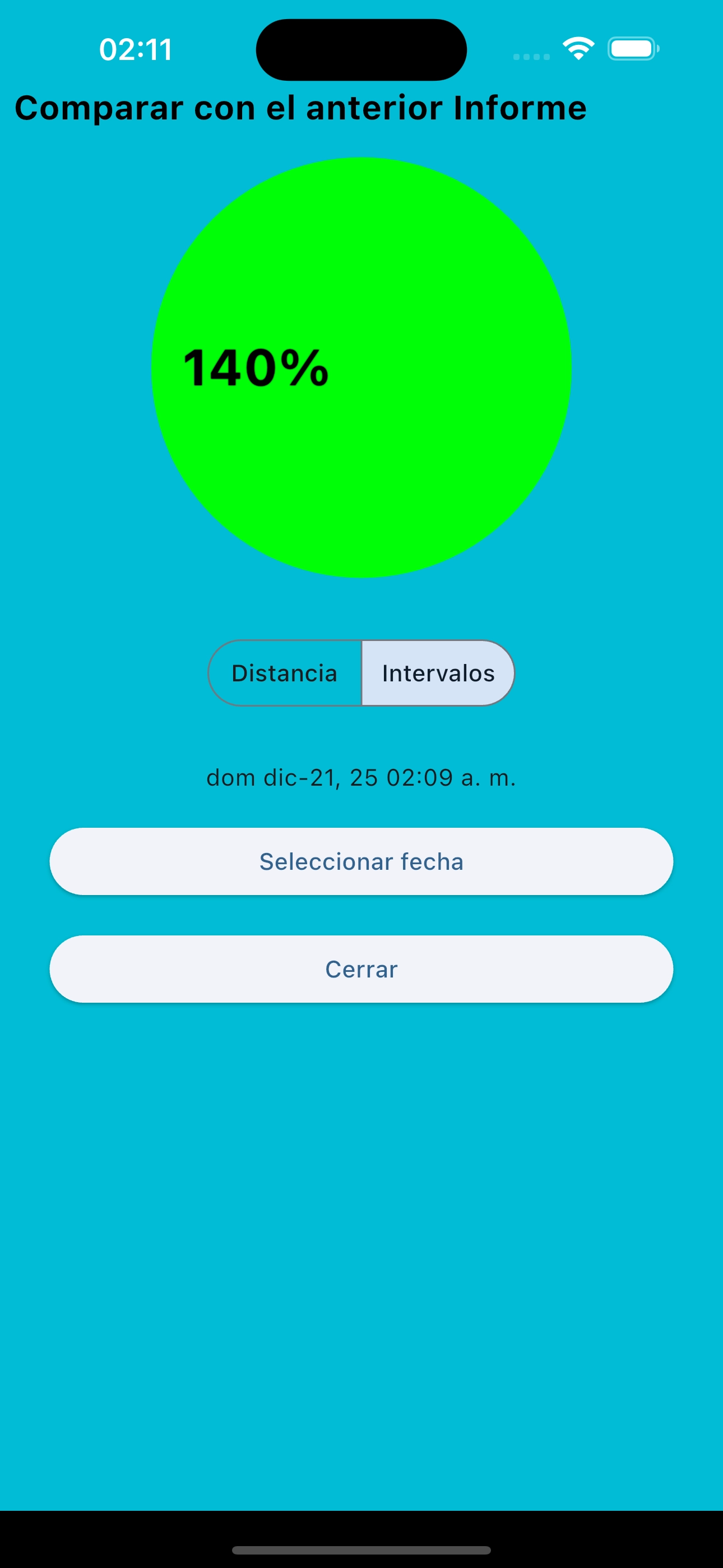 Comparar intervalos de cardio anteriores