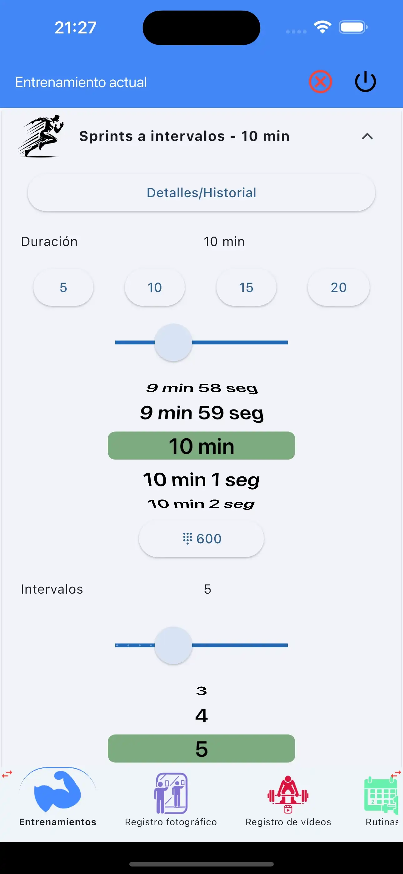Intervalos de cardio con entrada de un solo dedo