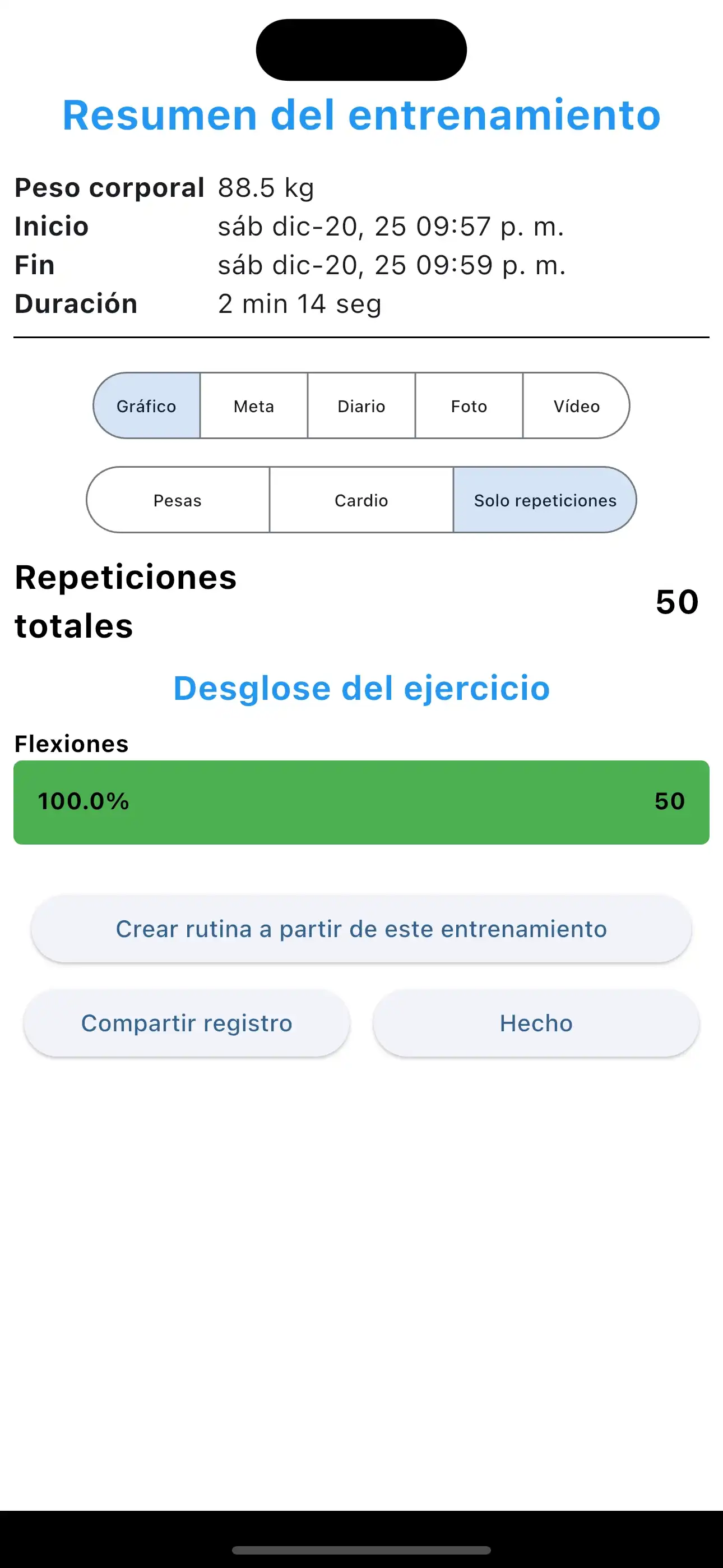 Resumen del Entrenamiento Reps Only