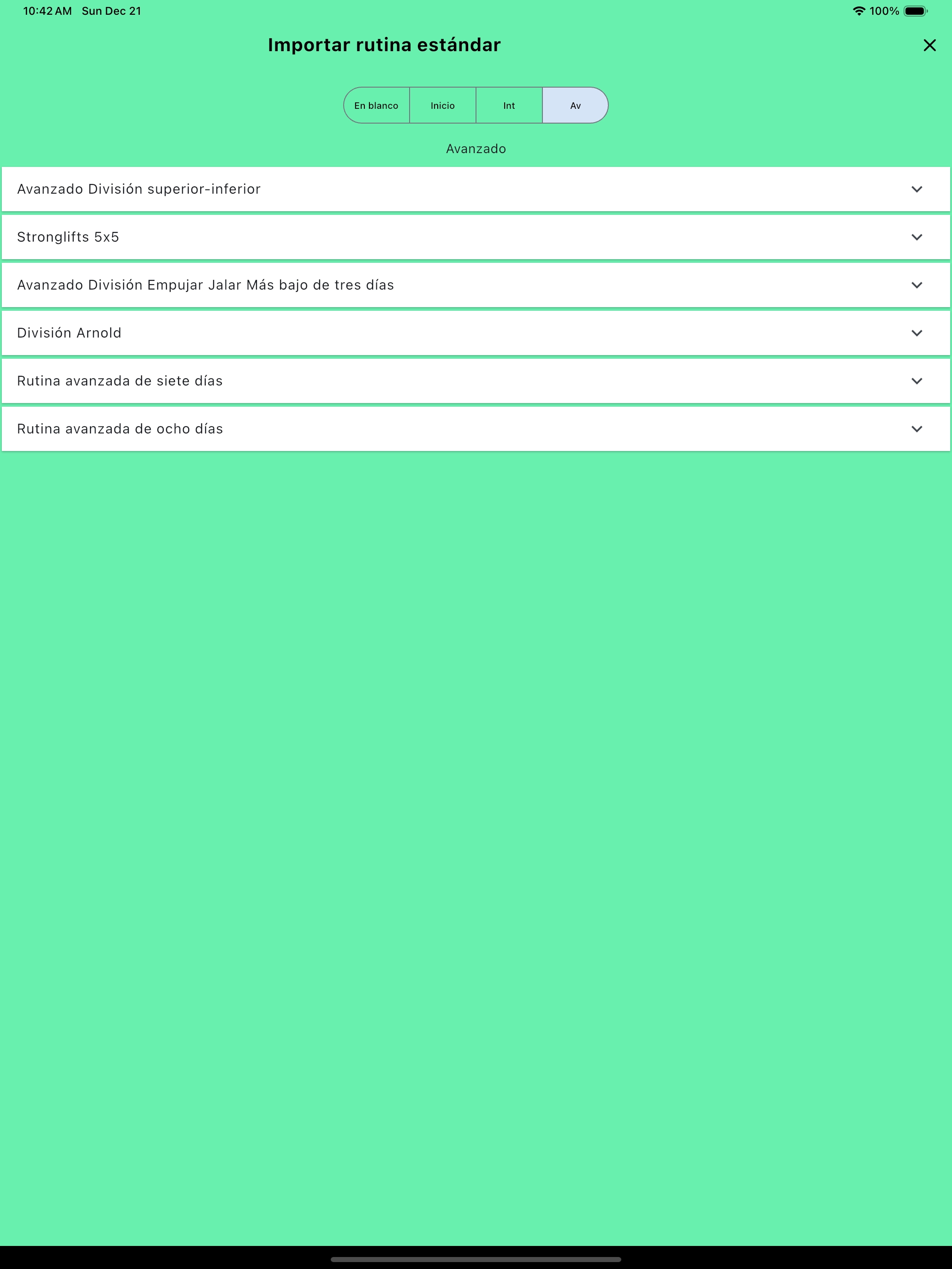 Rutinas importan plantillas predeterminadas tableta