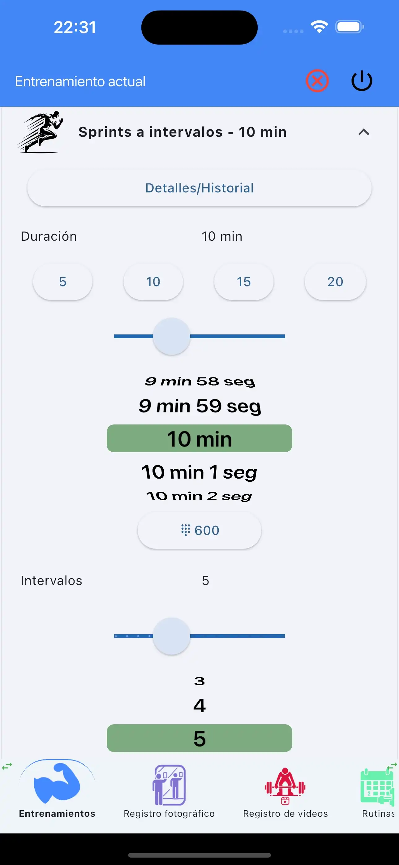 Seguimiento de cardio HIIT en el teléfono