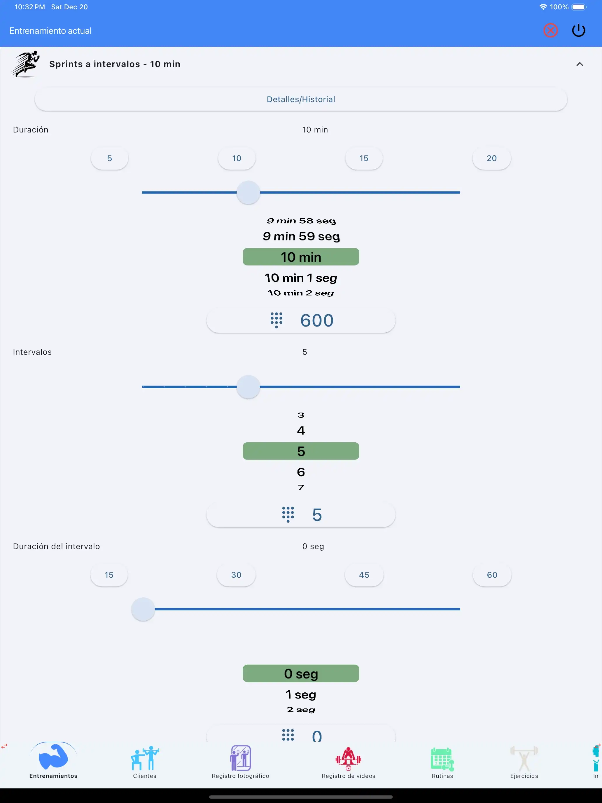 Seguimiento de cardio HIIT en tablet iPad