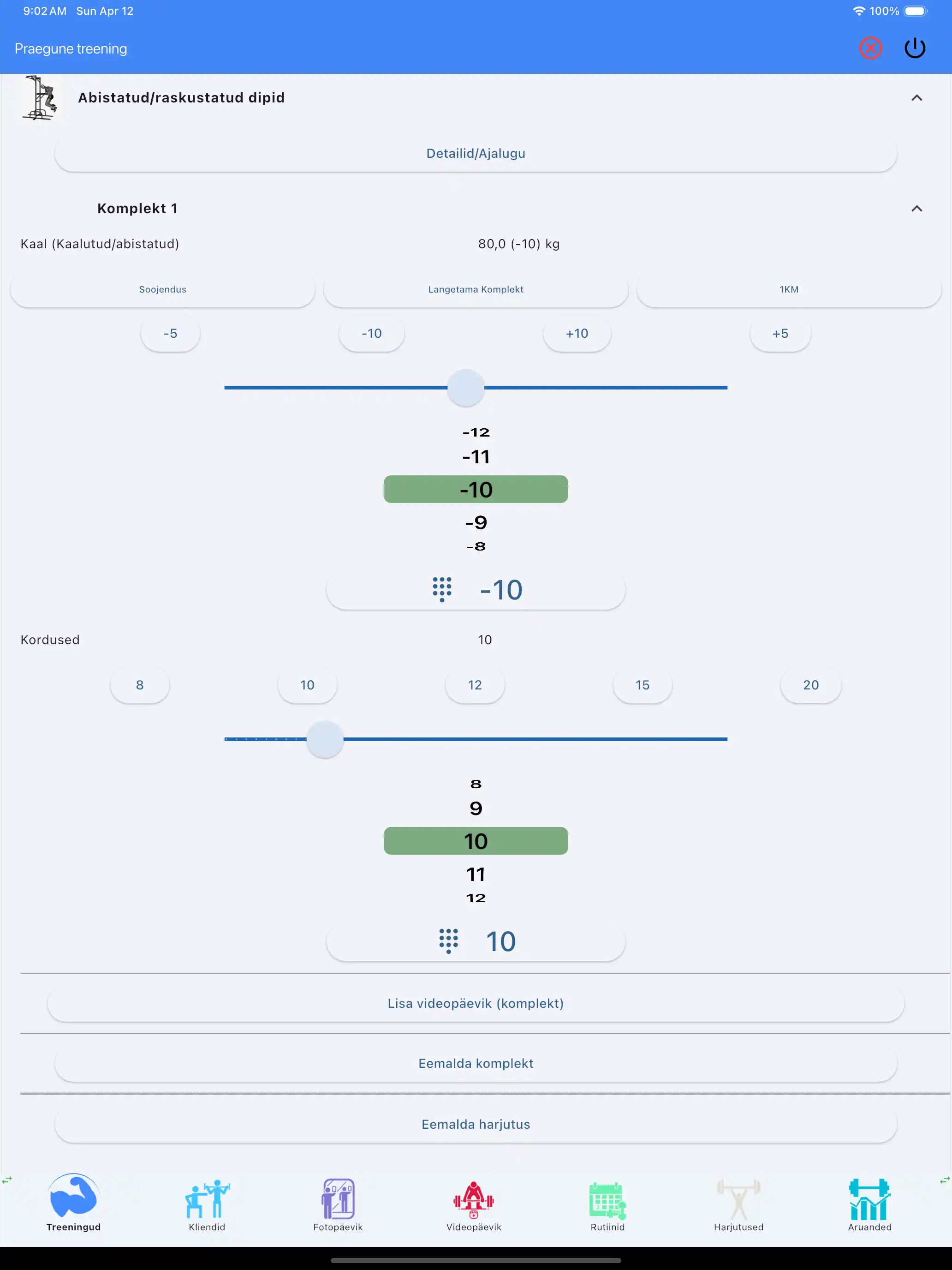 Abistatava/keharaskusega harjutuse jälgimine tahvelarvutis