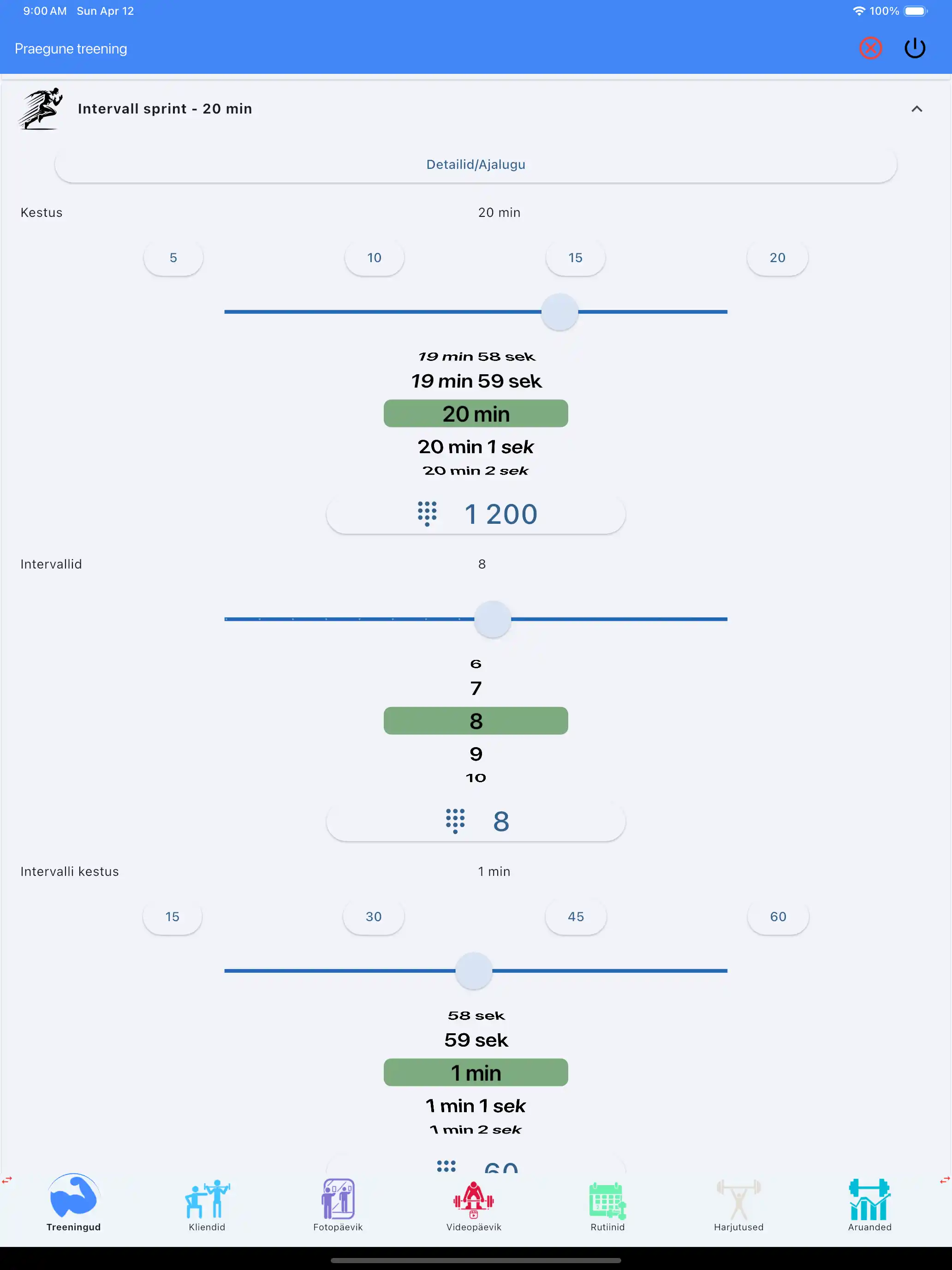 Kardiotreeningu HIIT tahvelarvutis ja iPadis