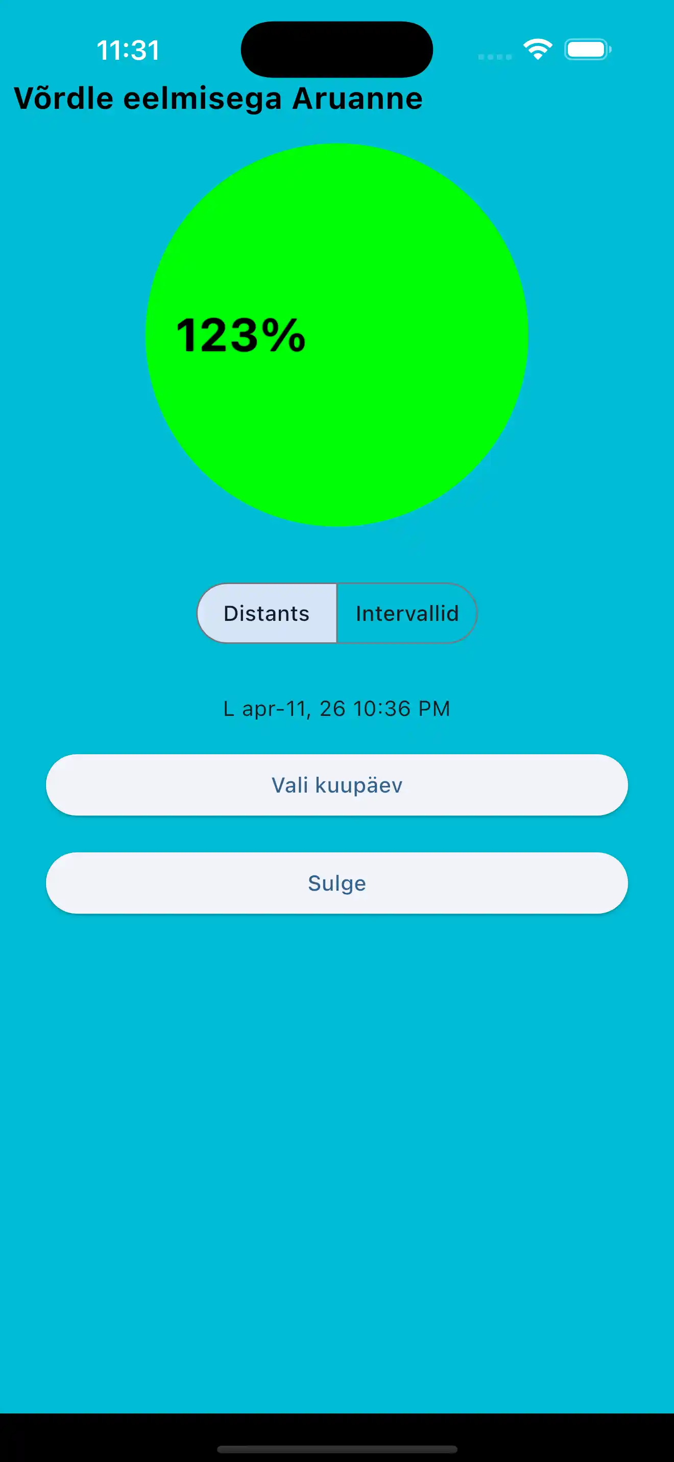 Võrdle eelmiste kardio intervallide vahemaad