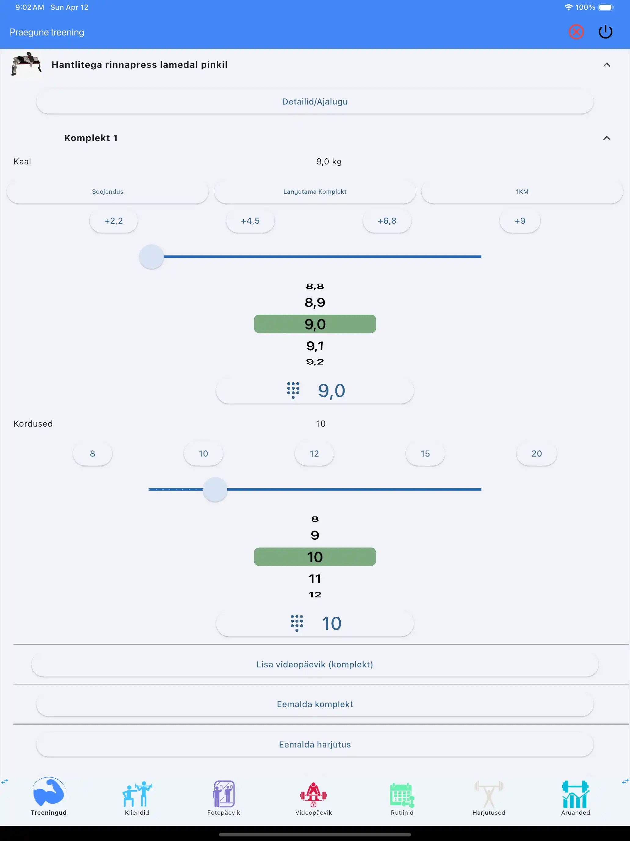 Hantliharjutuse jälgimine tahvelarvutis