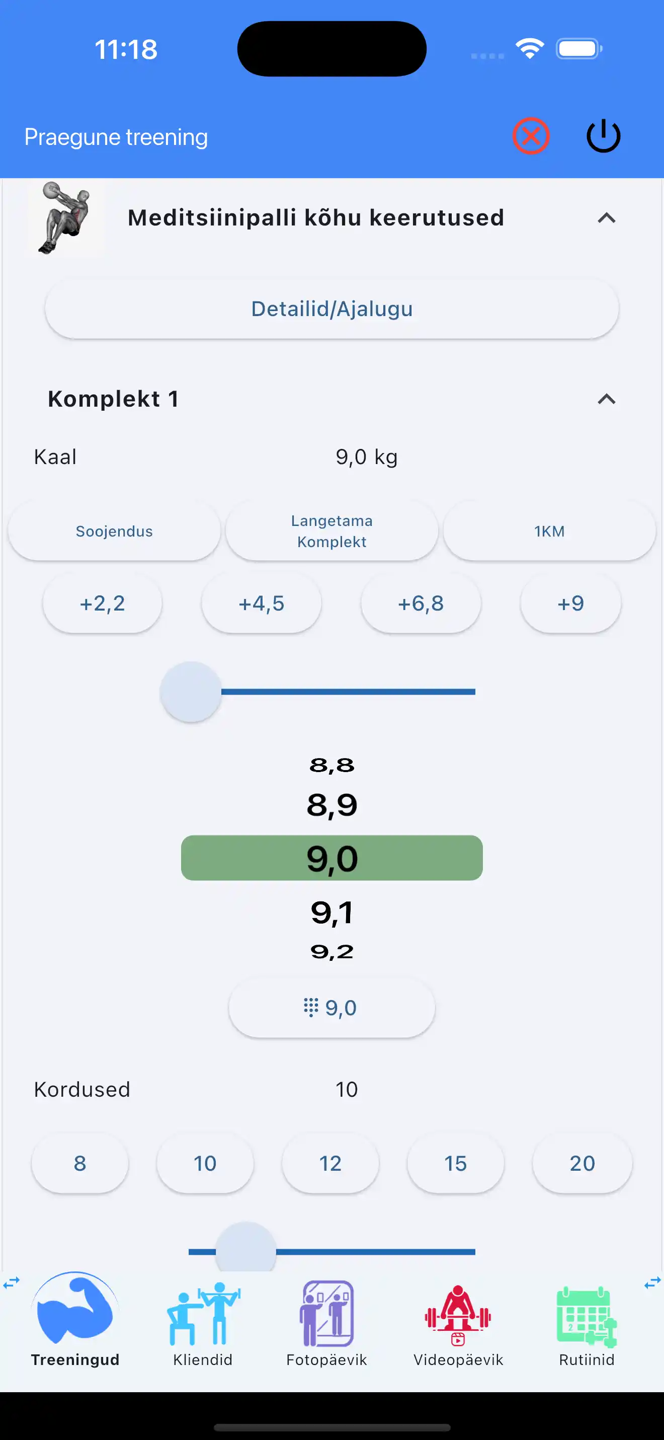 Topispalli harjutuse jälgimine telefonis
