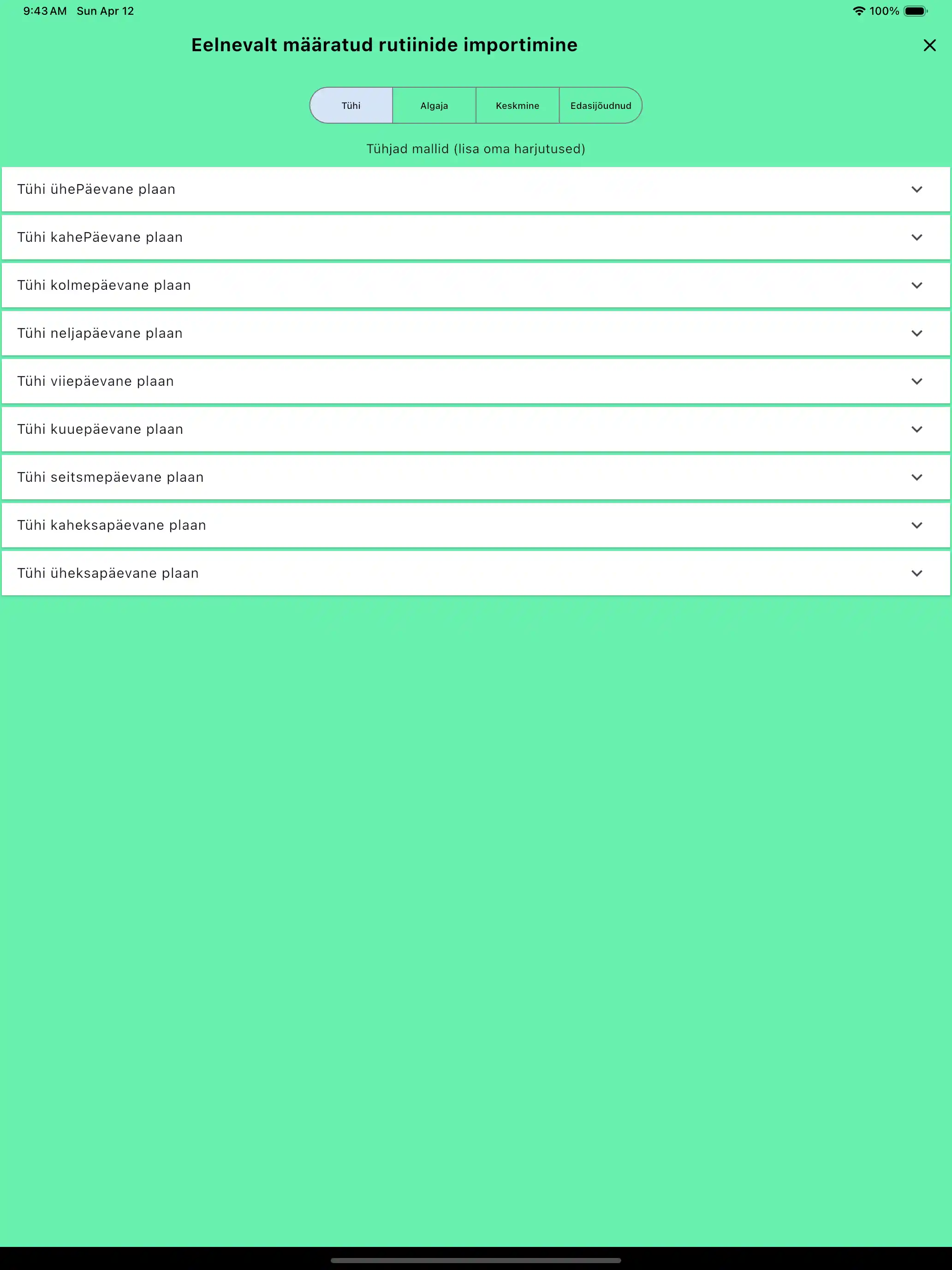 Rutiinide mallide importimine tahvelarvutis