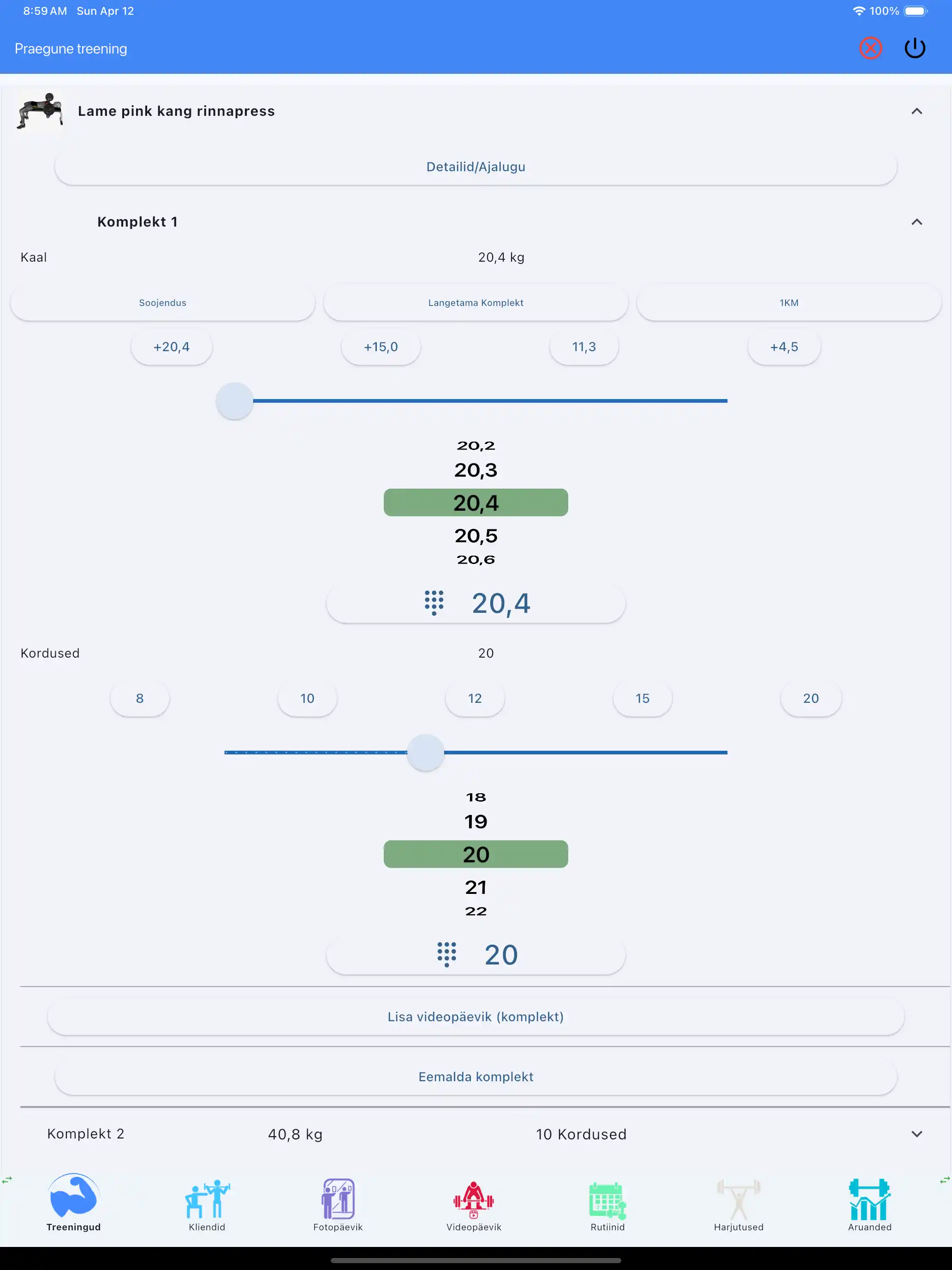 Raskuste tõstmise jälgimine tahvelarvutis ja iPadis
