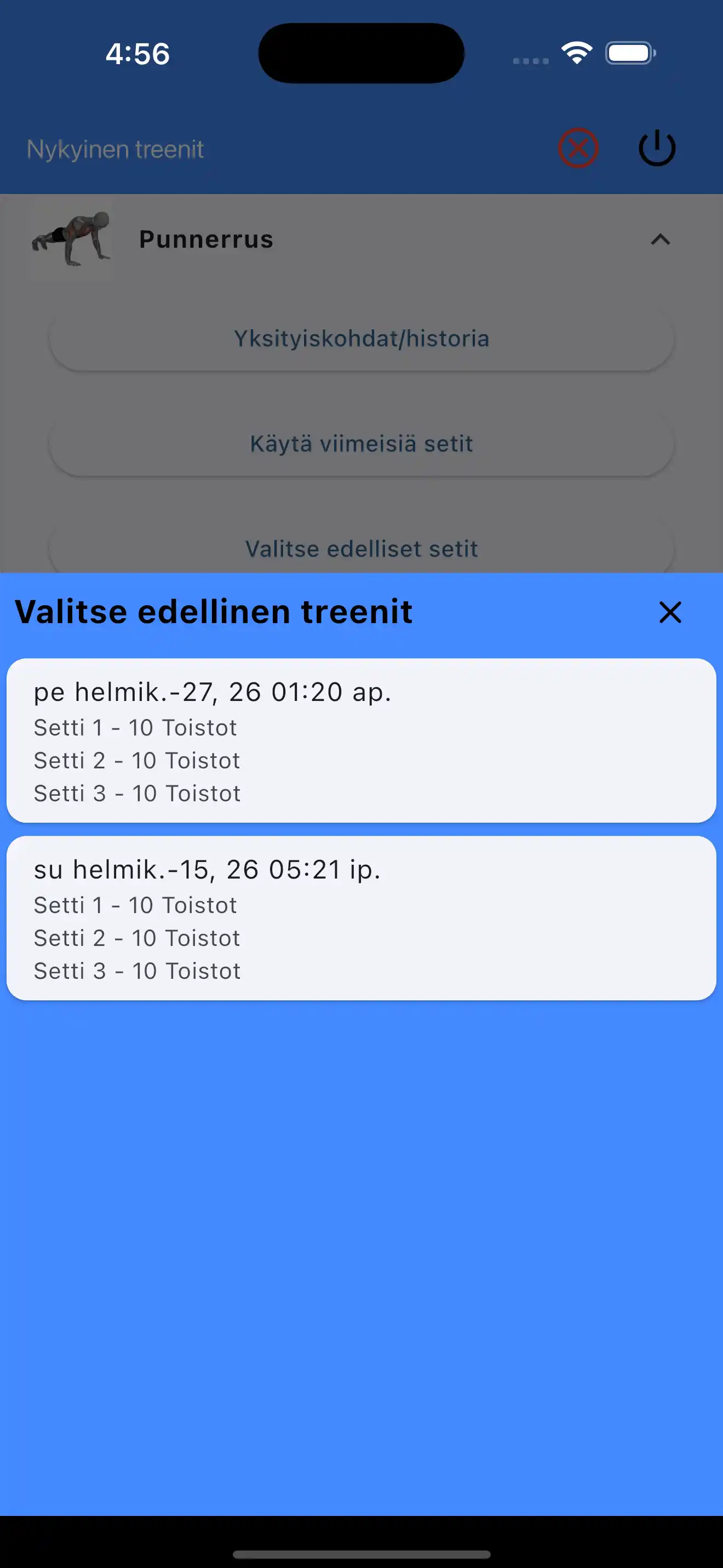 Valitse edelliset sarjat vain toistoissa