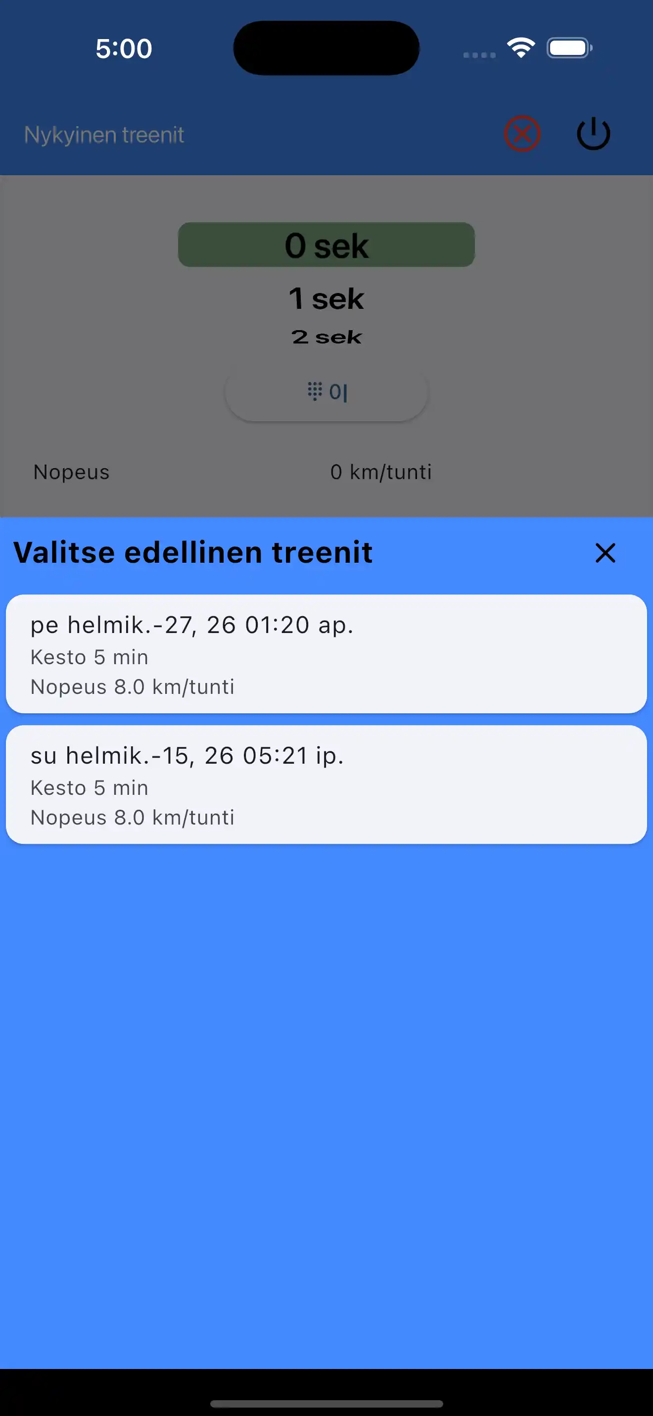 Valitse edelliset asetukset kardiokestävyydessä