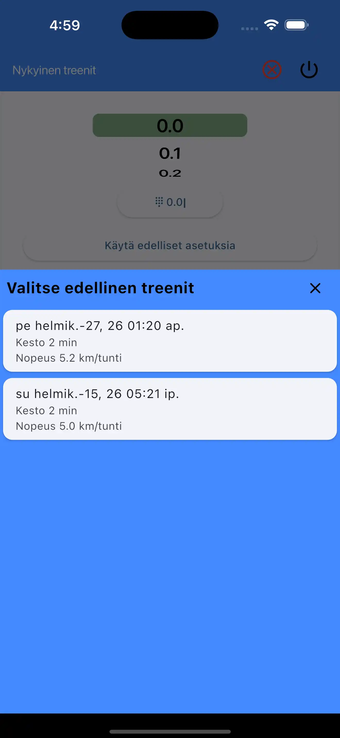 Valitse edelliset asetukset kardiolämmittelyssä
