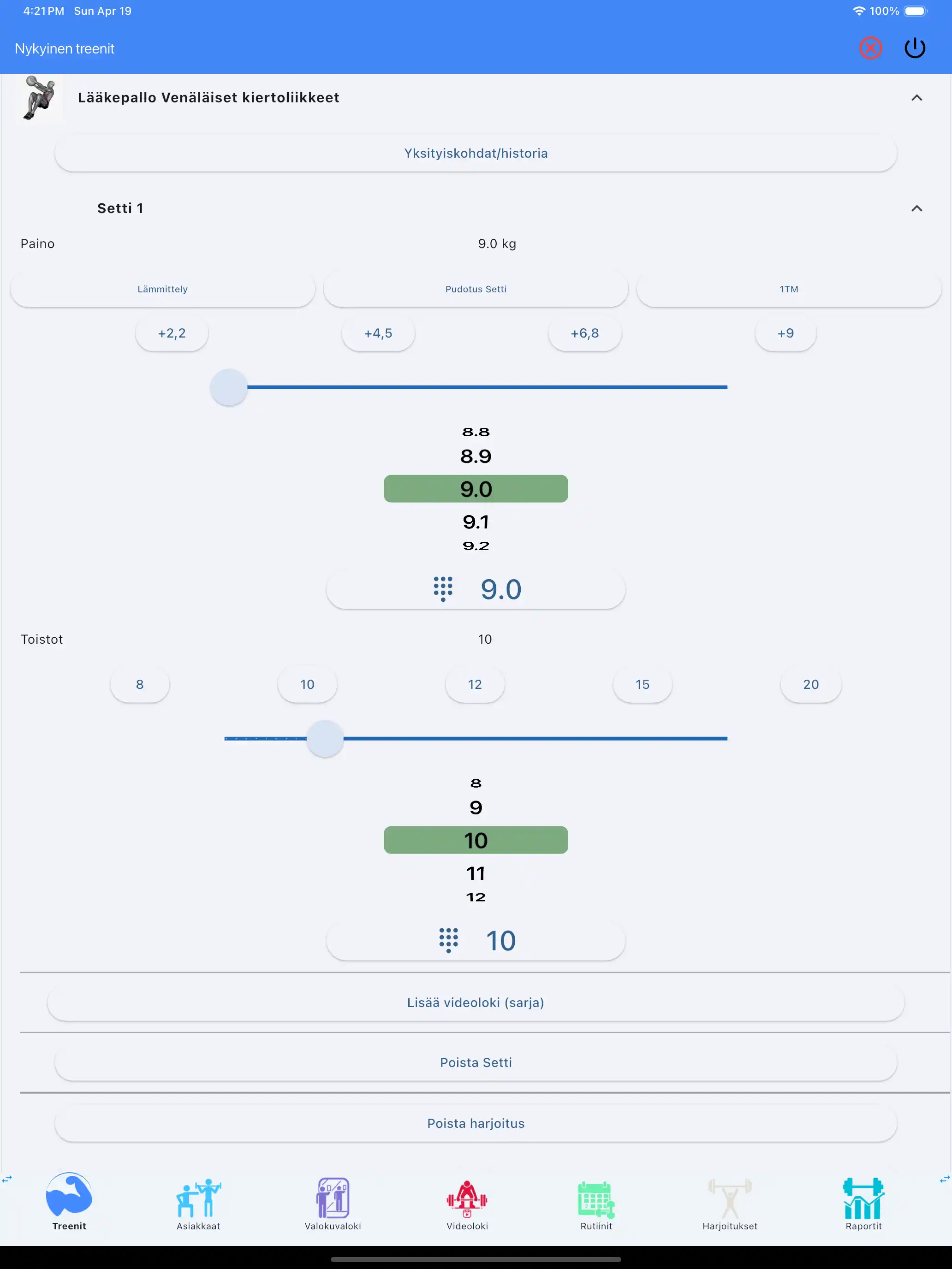 Kuntopalloliikkeen seuranta tabletti