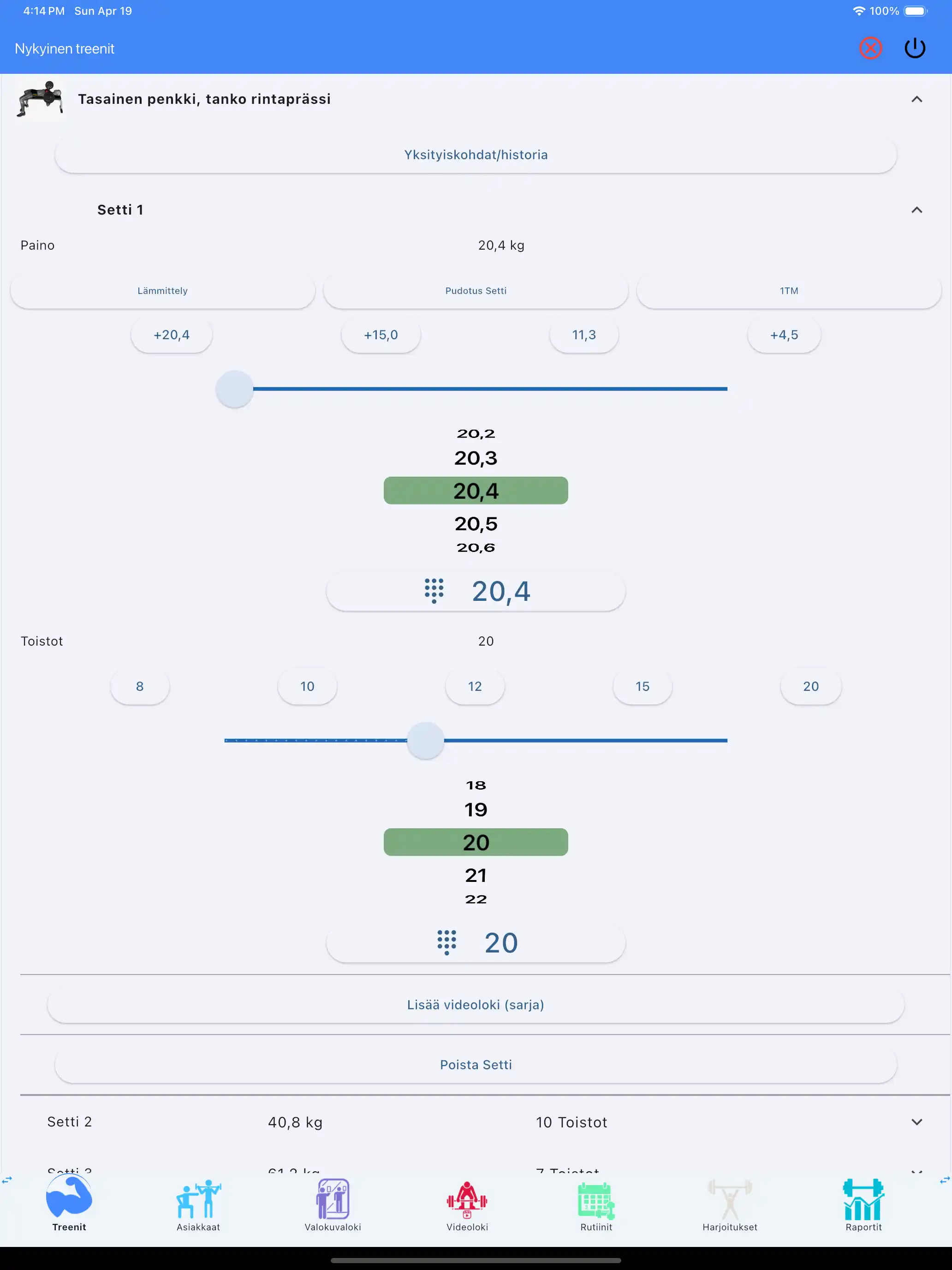 Painonnoston seuranta tabletti ipad