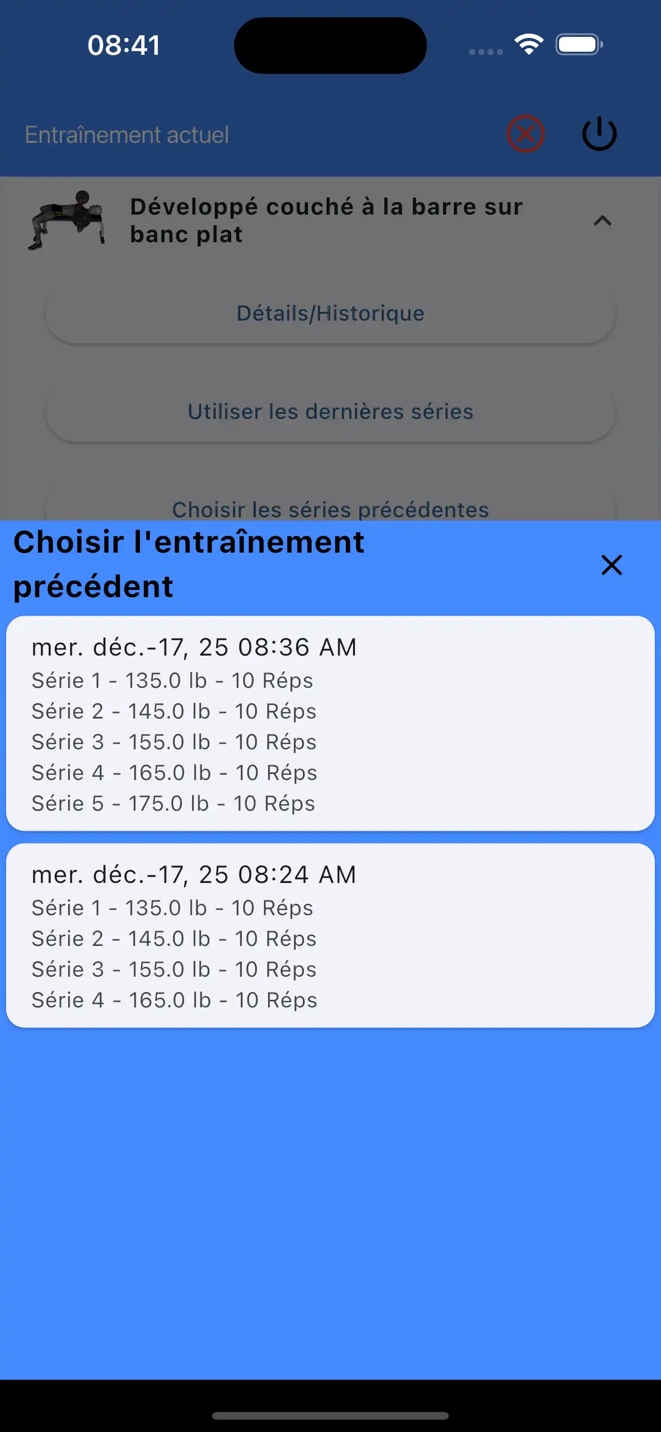 Choisir le poids des dernières séries d'entraînement