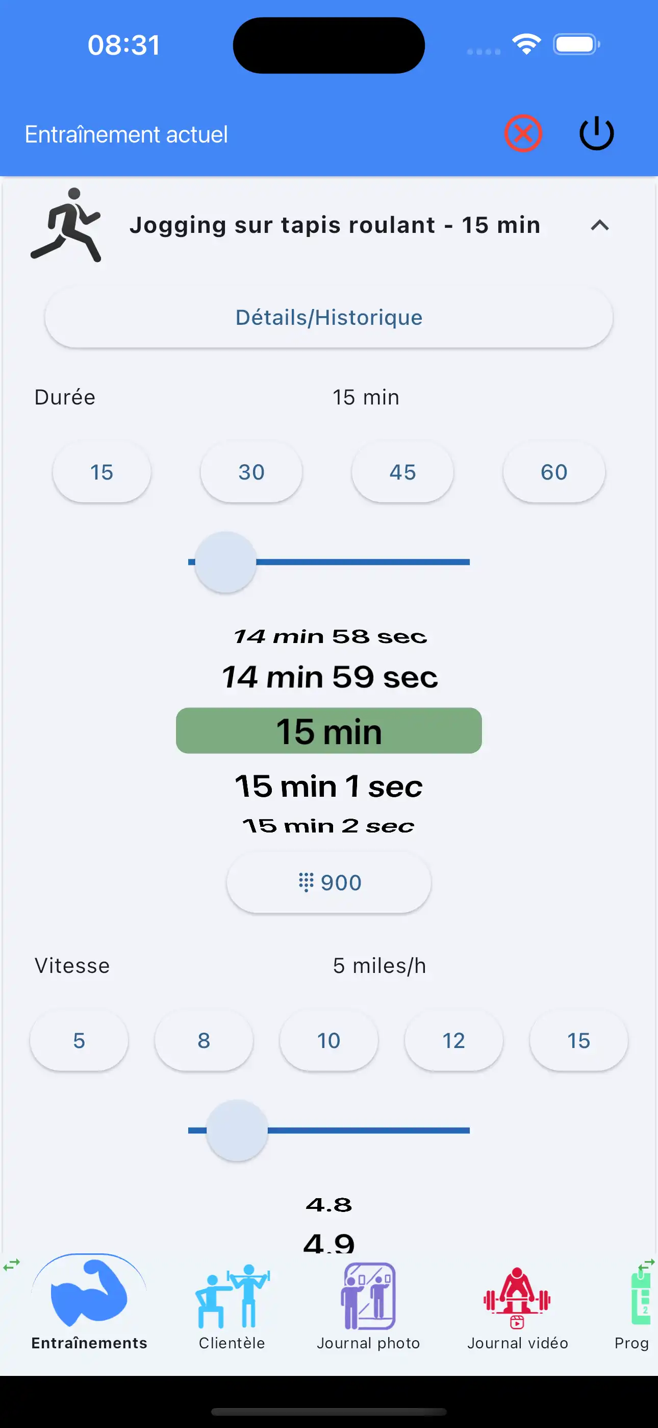 Endurance cardio avec entrée à un seul doigt