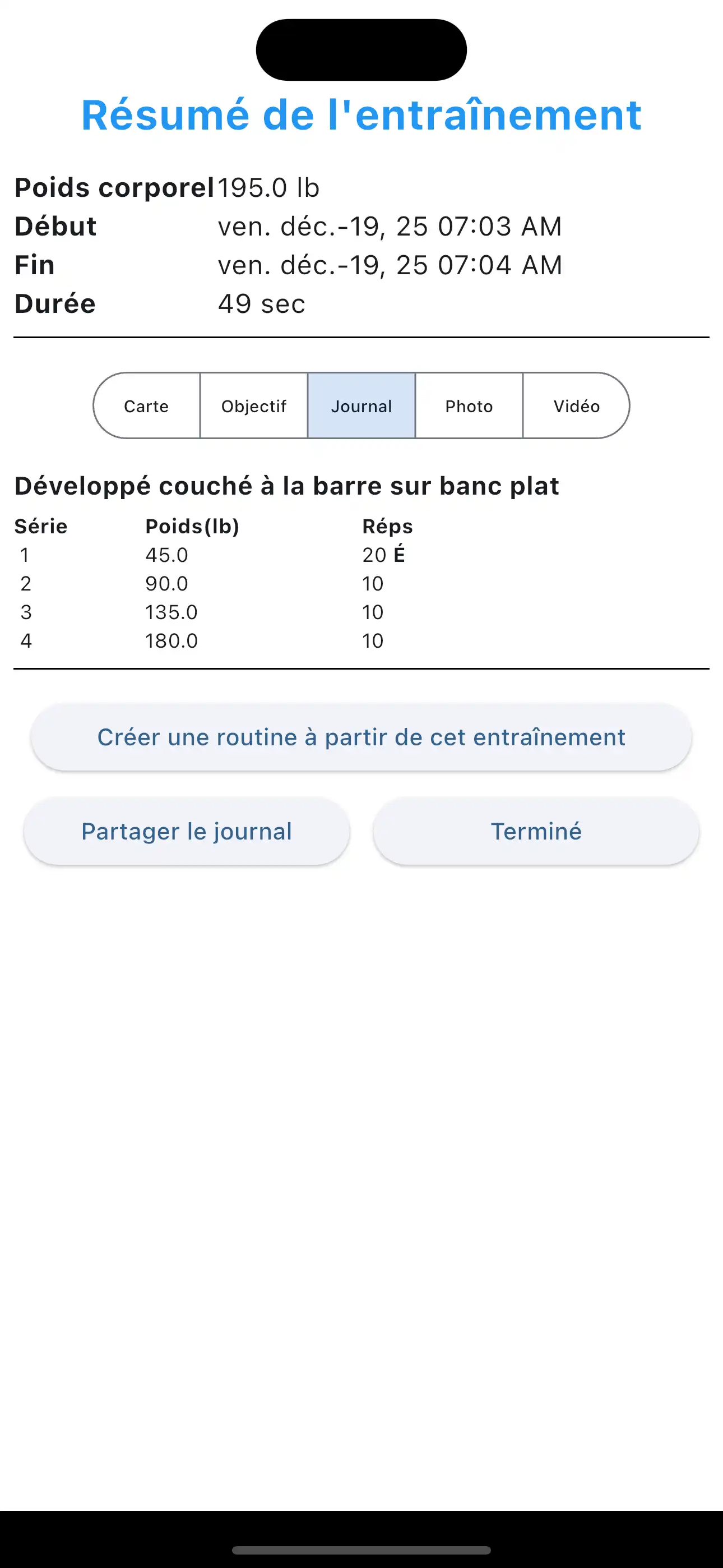 Journal d'entraînement