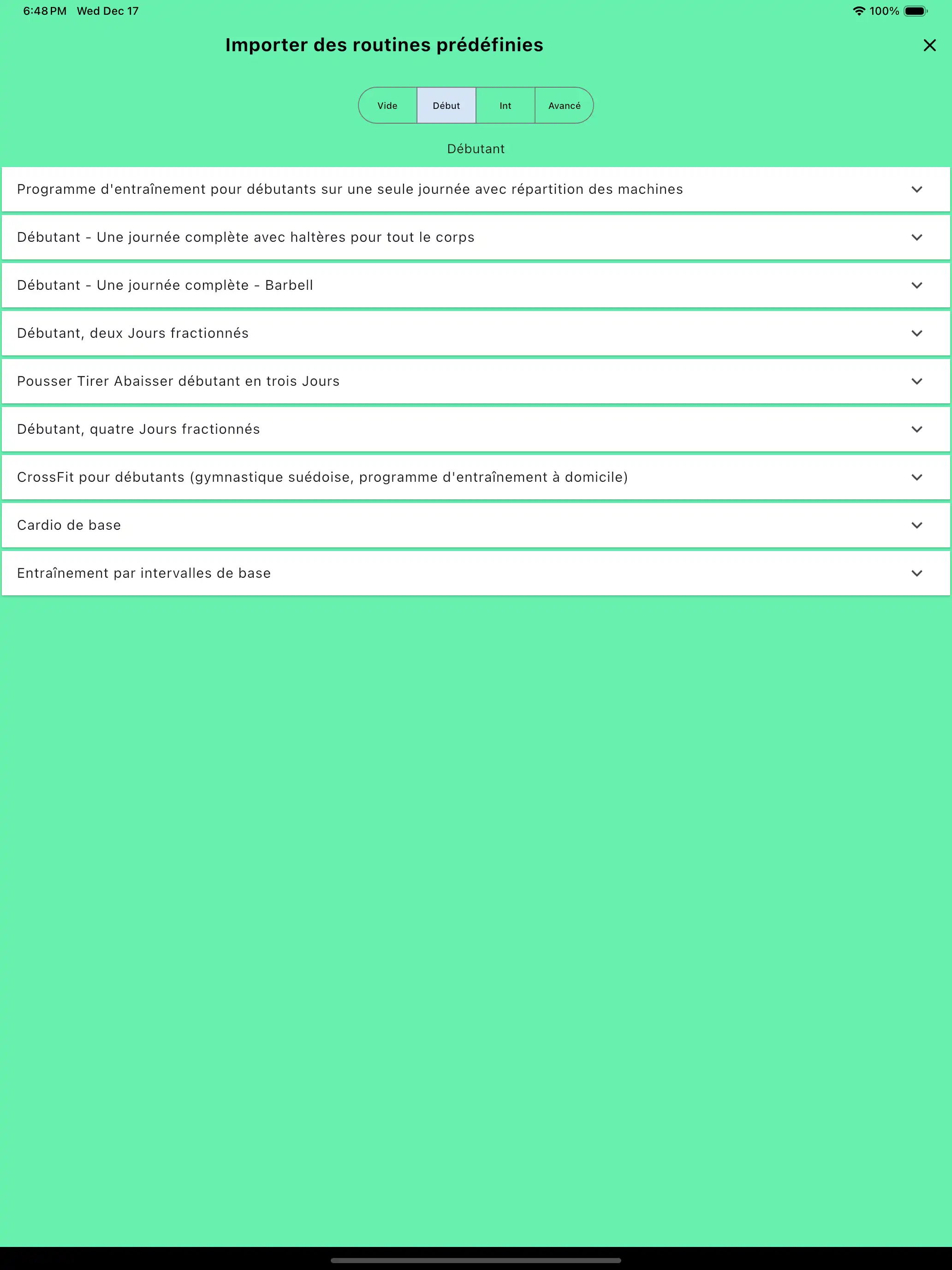 Routines importer des modèles par défaut tablette