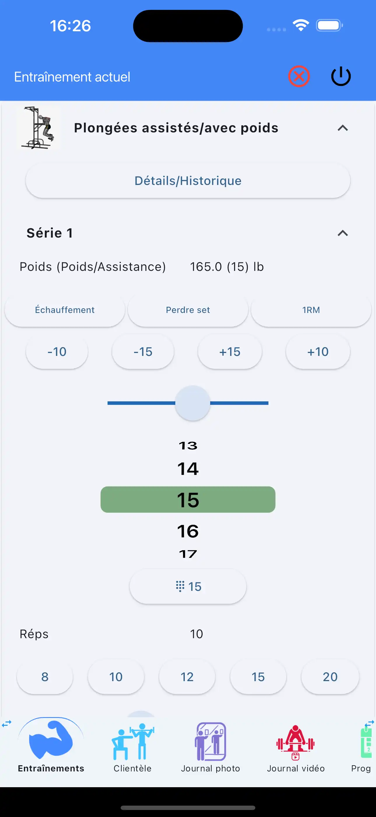 Téléphone de suivi des exercices assistés/pondérés